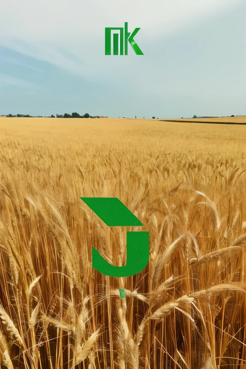 Minimalist flat logo design: three letters H-M-J arranged in a modern and sleek way, interconnected by gentle curves to create a harmonious flow. At the bottom of the letters, a stylized wheat stalk emerges, symbolizing agricultural production. The colors are limited to shades of green and brown, evoking a natural and earthy feel. The wheat stalk's lines are thin yet distinct, adding to the overall clean and simple design. HMJ represents the company name, while the wheat stalk pays homage to the business's agricultural focus.