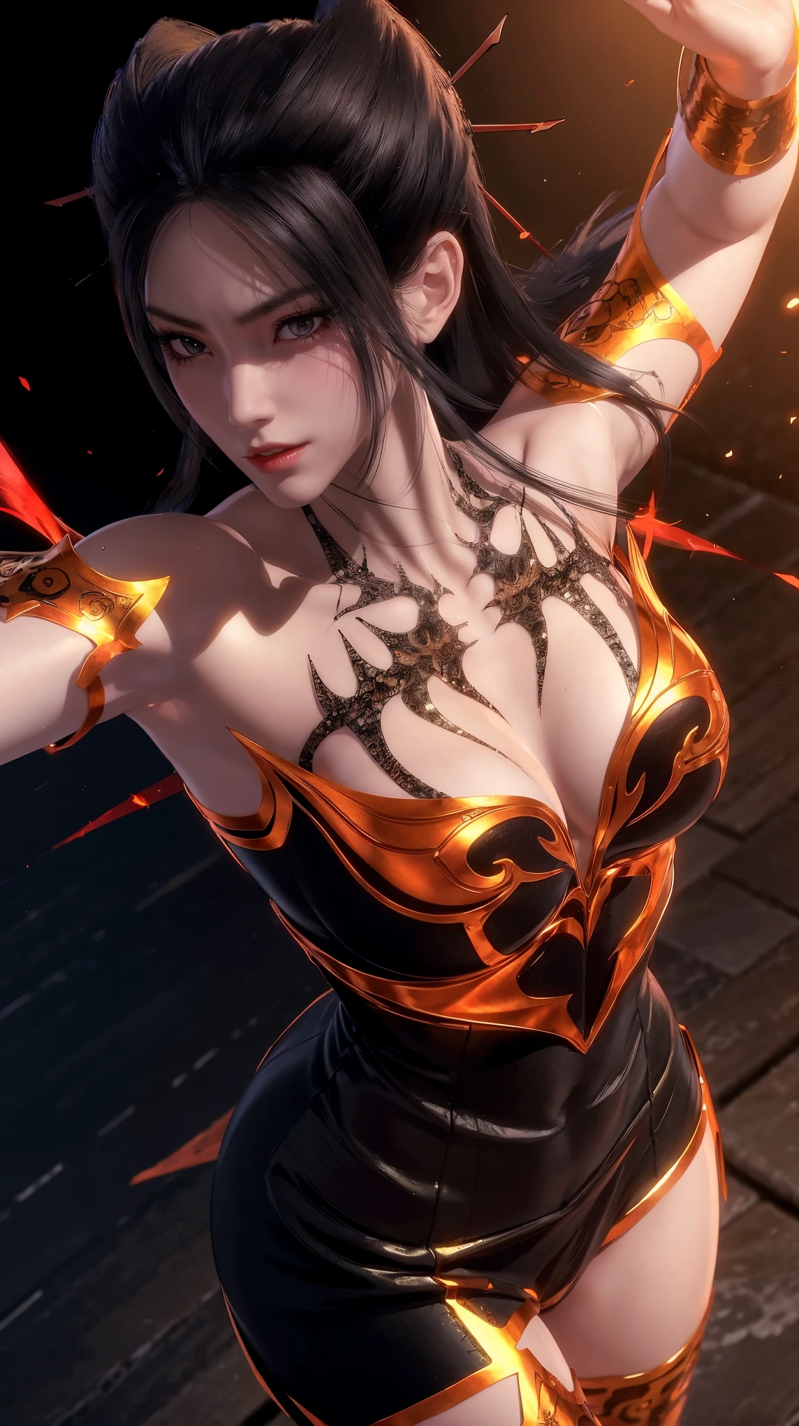 Walnut,vampire,assassin,charming,Mature,Sexy,thin,Qi bangs,long hair,Antenna bangs,double tail,高double tail,Bangs cover one eye,frightened,angry,Smile,blush,red nose,drunk,blank stare,exquisite eyes,red lips,perfect face,Cross your arms across your chest,暗black皮肤,dynamic poses,fighting stance,near,school swimsuit,damaged clothing,Cloak,leather skirt,black,,spandex oil shine,Laser reflective material,Detail background,气泡angry,bubble blush,heart-shaped,notes,Q version,official art,lifelike,movie angle,Dynamic angle,Horizontal viewing angle,depth of field,movie lighting,rich and colorful,PBR rendering+UE pull,32k,High resolution,high quality,beautiful wallpaper,