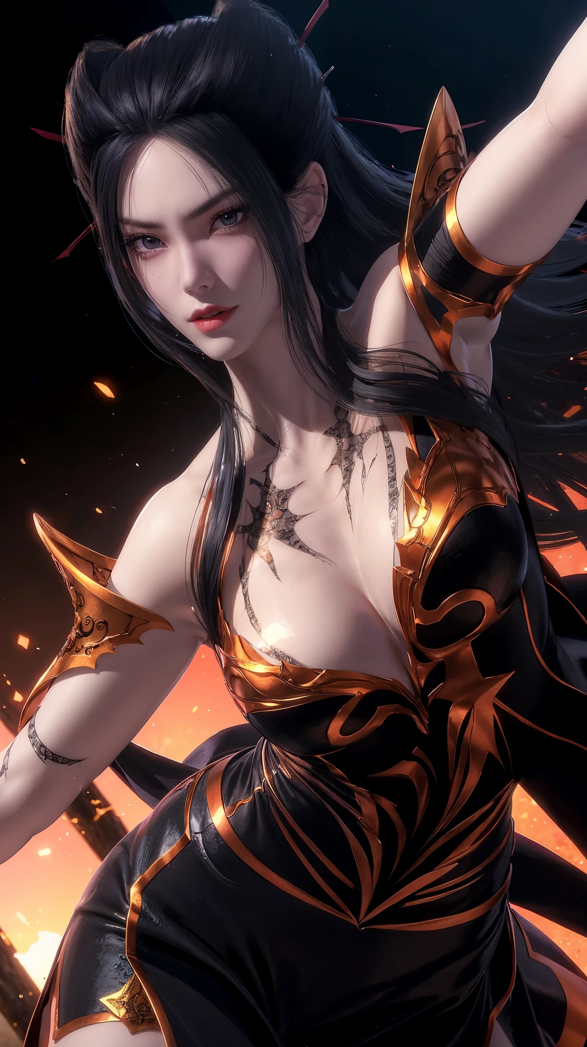 Walnut,vampire,assassin,charming,Mature,Sexy,thin,Qi bangs,long hair,Antenna bangs,double tail,高double tail,Bangs cover one eye,frightened,angry,Smile,blush,red nose,drunk,blank stare,exquisite eyes,red lips,perfect face,Cross your arms across your chest,暗black皮肤,dynamic poses,fighting stance,near,school swimsuit,damaged clothing,Cloak,leather skirt,black,,spandex oil shine,Laser reflective material,Detail background,气泡angry,bubble blush,heart-shaped,notes,Q version,official art,lifelike,movie angle,Dynamic angle,Horizontal viewing angle,depth of field,movie lighting,rich and colorful,PBR rendering+UE pull,32k,High resolution,high quality,beautiful wallpaper,