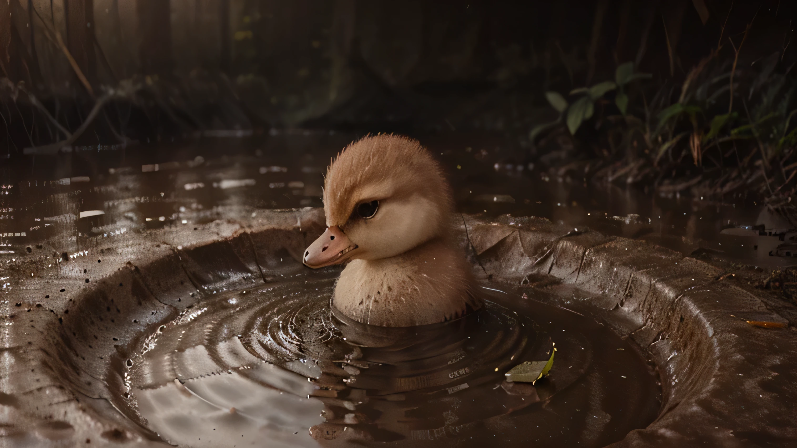 Baby duck on pluto in his favorite mud bath