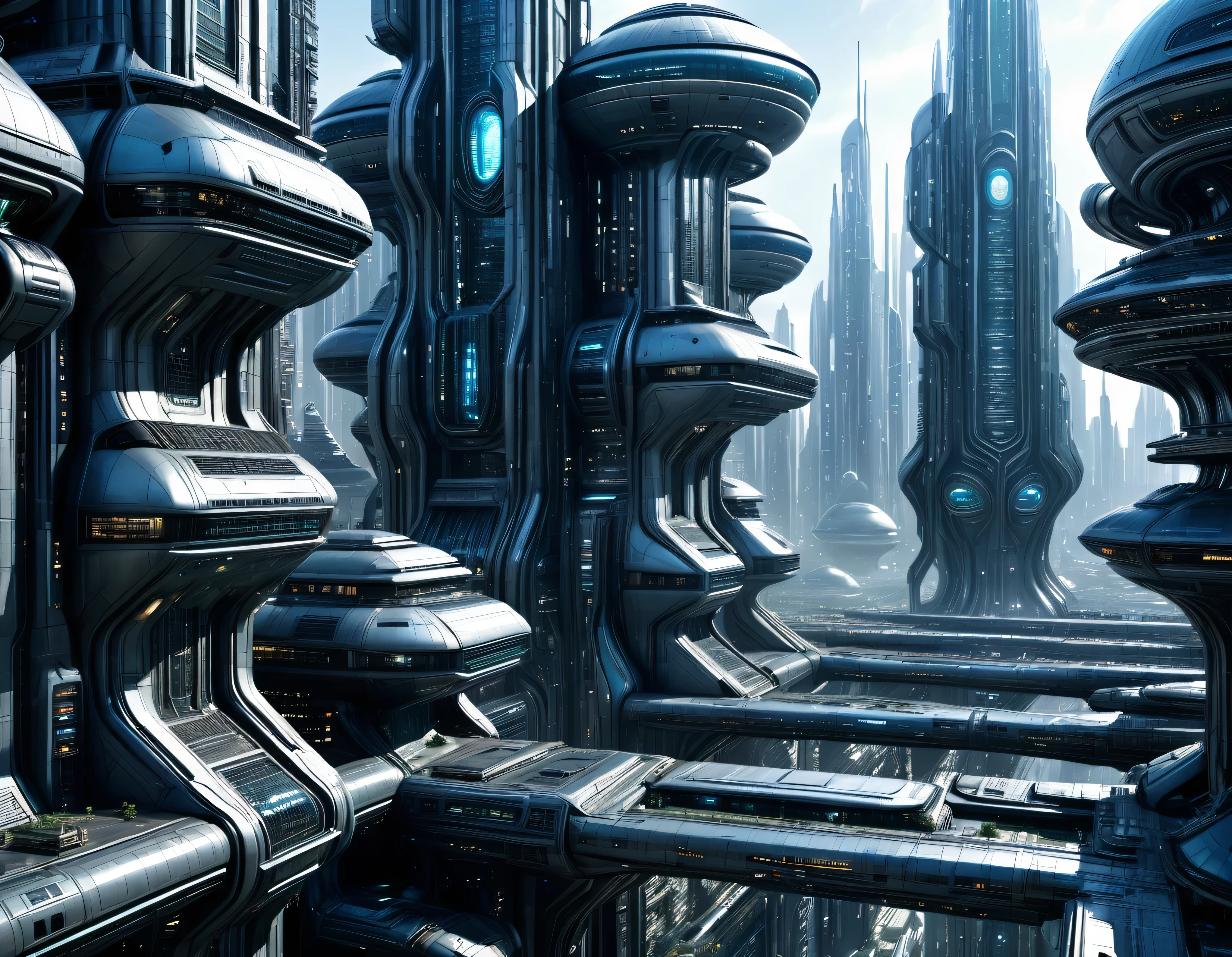 street of an extraterrestrial alien city with futuristic and technological architecture in its metal and glass conglomerado de buildings, some aliens walking around, ventanas iluminadas, all full of imagination, science fiction and (intrincados detalles de la maquina).imagen fotorrealista, Maximum sharpness, calidad 8k.(obra maestra de calidad superior). 3D.