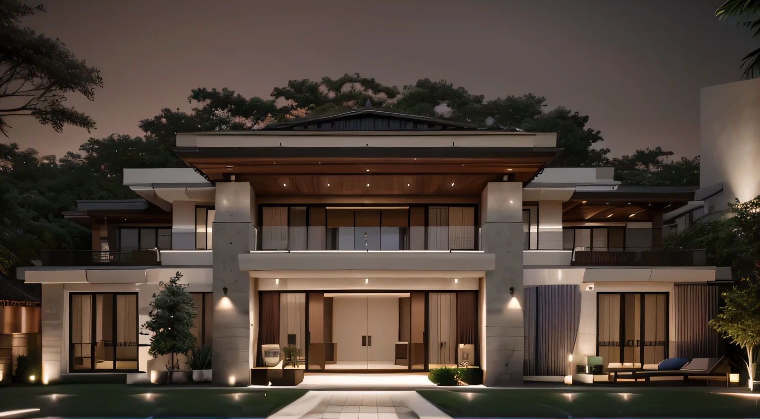 A modern construction for a house in a luxury condominium, Contemporary architecture The look is beautiful with supporting pillars, Acabamento Brisa, Wooded area with trees behind the building, ultra realistic, detalhes intrincados, cinematic lights, 8k