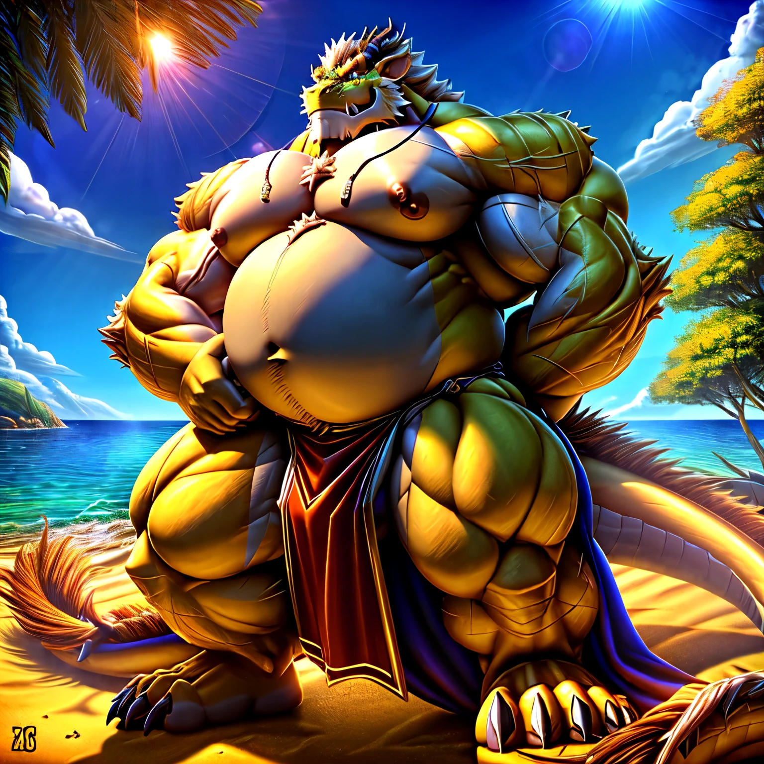 shendu, eastern dragon king, male dragon, eastern dragon, very big muscles, hulking, extremely strong, big abdominal muscles, hefty musclegut, pecs, muscular dad body, Strong and robust musclegut , strong abs, sharp claws, dragon feet claw, full body, loincloth, one piece, HDR, nipples, sunlight, daylight, outdoor, bright , sunshine, at noon, fighting pose, good weather, 8k, best quality .