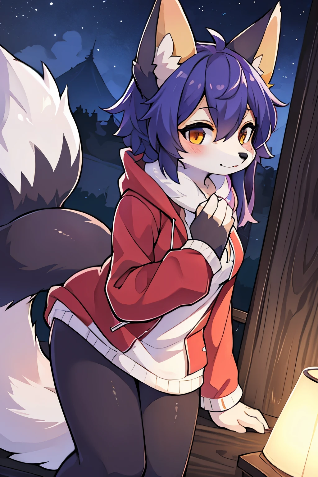 best quality, furry, female, fox, night,