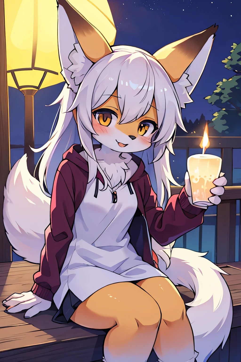 best quality, furry, female, fox, night,