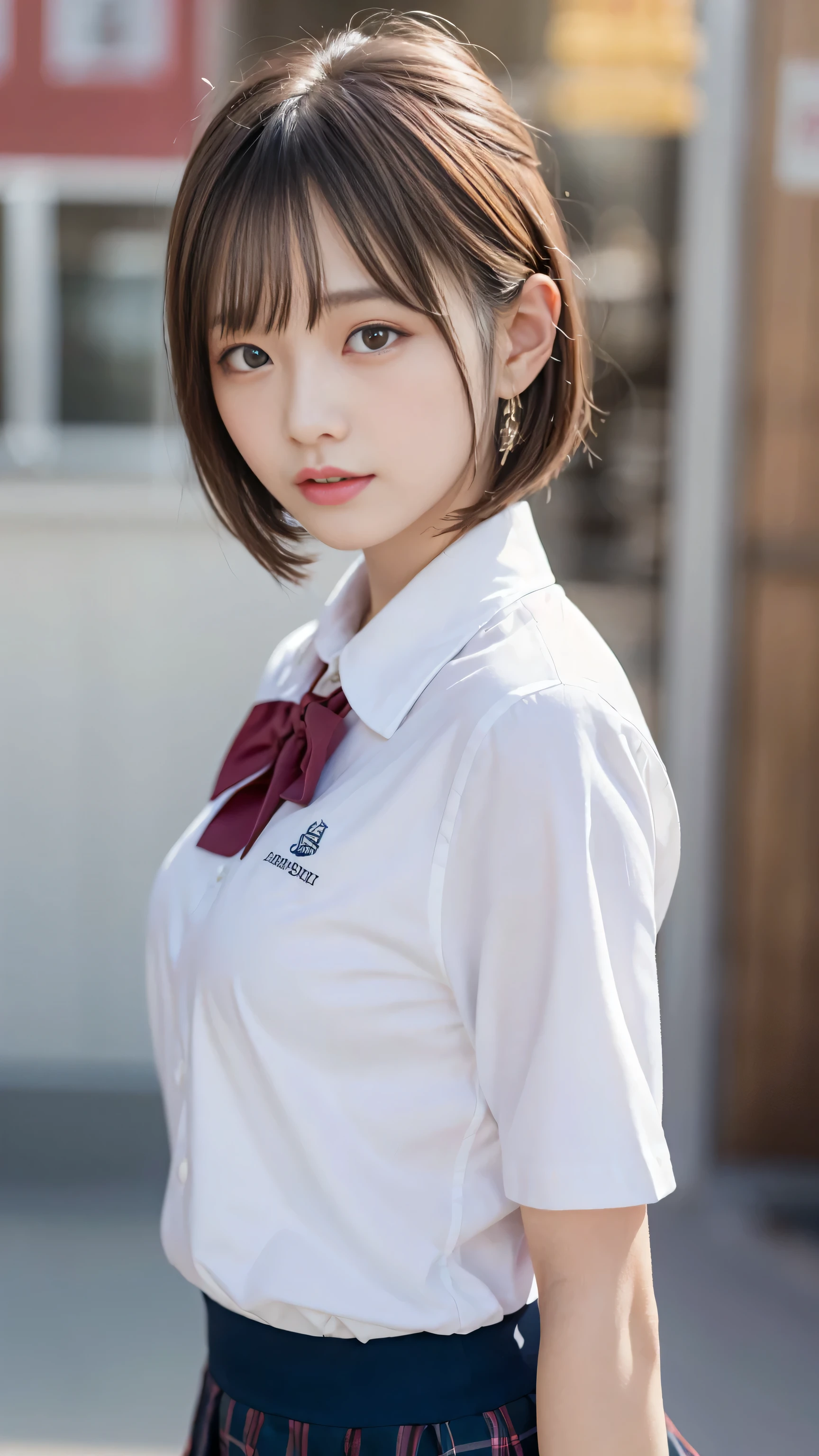(8k, RAW photo, best quality, masterpiece:1.2), ultra detailed, ultra high res, high-resolution,(realistic, photo realistic:1.4),depth of field, realistic shadow, caustics, natural shading, photon mapping, fine-textured, perfectly focused,
BREAK
cinematic lighting, soft lighting, HDR, SIGMA 24 mm F/2.8, ISO 400, 1/125 sec shutter,an extremely delicate and beautiful, extremely detailed, 8k wallpaper, Amazing, finely detail, huge file size, extremely detailed CG, unity 8k wallpaper, official art, perfect artwork, production art,
BREAK
((Beautiful detailed eyes, Natural Color Lip, Soft white skin that shines with every detail, 18 years old)), 1 girl, solo, blush, full breasts,
BREAK
short hair, pink hair, fluffy bob cut,
BREAK
eyebrows visible through hair, open mouth, smile,
BREAK
(school uniform, short sleeve, mini skirt:1.5), red bow,
BREAK
looking at viewer,
BREAK
from below