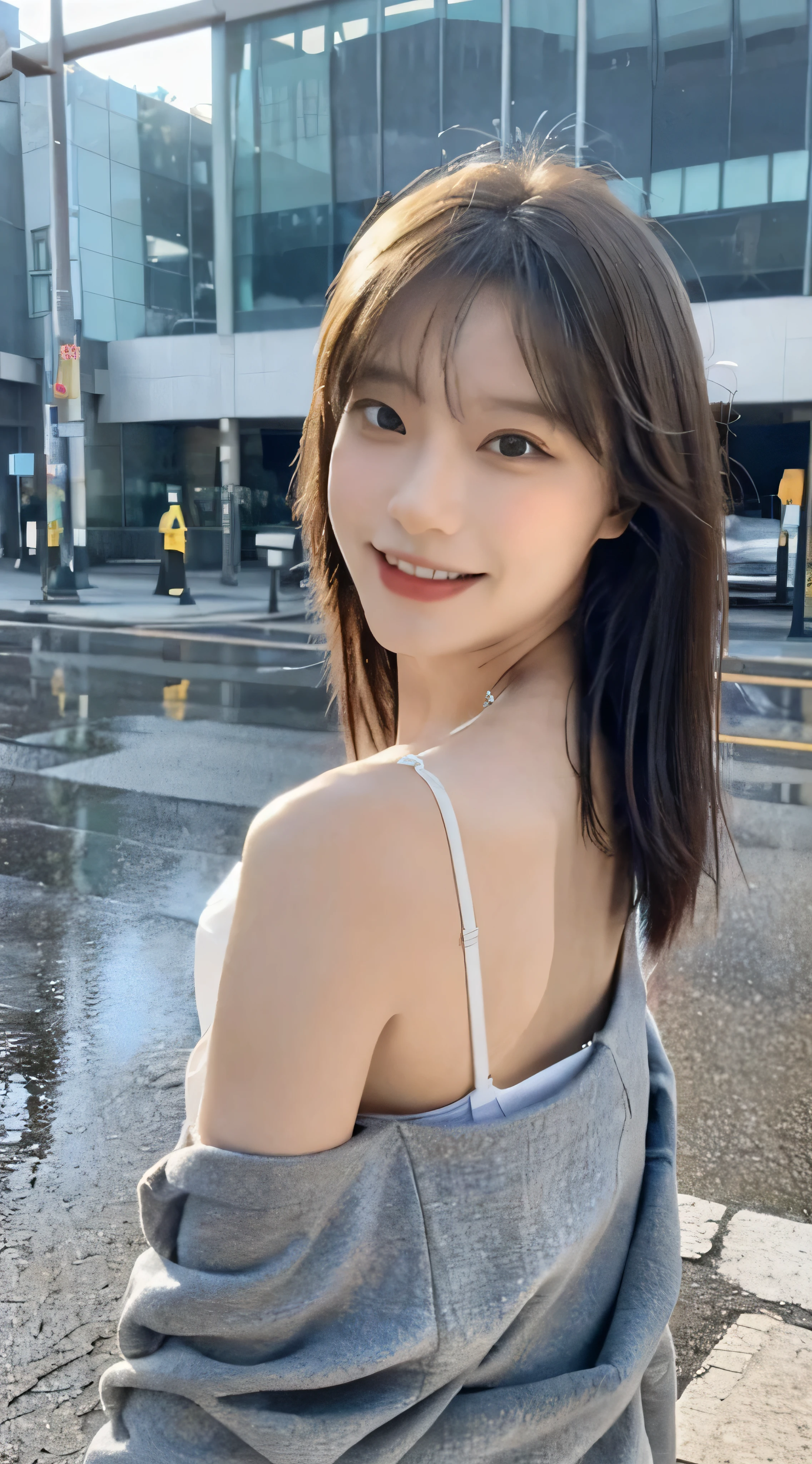 ((Best Quality, 8K, Masterpiece:1.3)), Focus: 1.2, Perfect Body Beauty: 1.4, Buttocks: 1.2, ((Layered Haircut, Breasts: 1.2)), (Wet Clothes: 1.1), (Rain, Street:1.3), Bandeau Dress: 1.1, Highly Detailed Face and Skin Texture, Fine Eyes, Double Eyelids, Whitening Skin, Long Hair, (Shut Up: 1.3), Smile