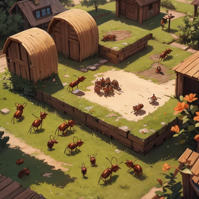 Illustration of the ant Kuzya gathered his ants, and together they came up with a plan, how to outwit big ants