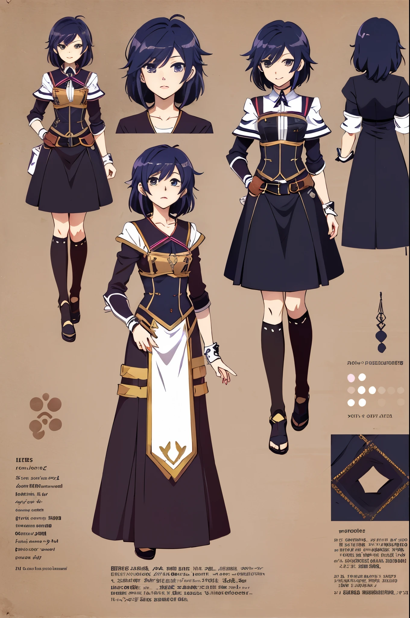 anime - style image of a character with a variety of hair and accessories, anime set style, anime character reference sheet, fantasy uniform, flat anime style, anime full body illustration, full_body!!, complete detailed body, extra detailed body, anime vtuber full body model, soft anime illustration, anime style character, clean detailed anime style,