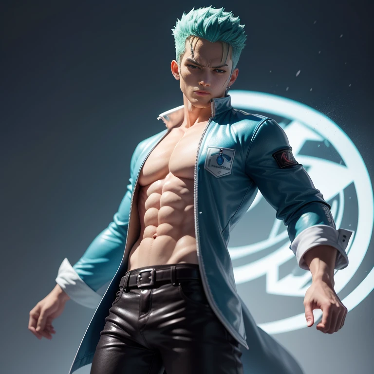 Roronoa Zoro, chibi one piece,Blue Costume、blue awakening,blue aura,