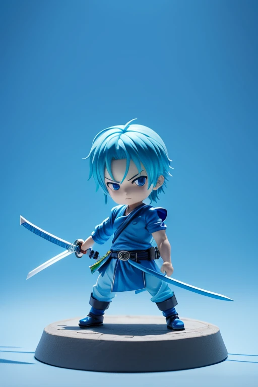 Roronoa Zoro, chibi one piece,Blue Costume、blue awakening,blue aura,blue sword