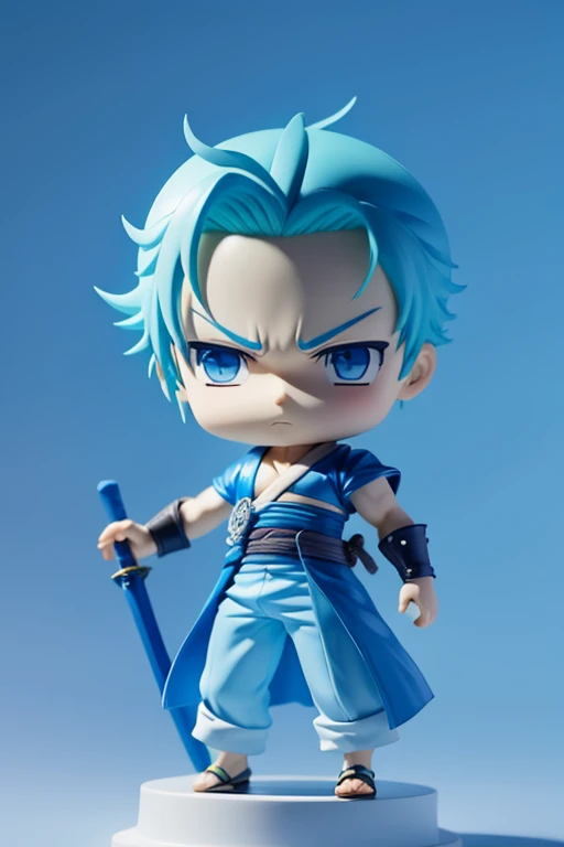 Roronoa Zoro, chibi one piece,Blue Costume、blue awakening,blue aura,blue sword