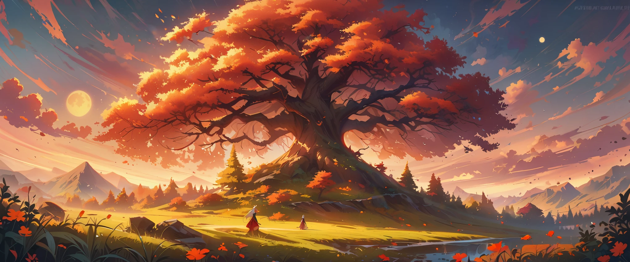 a tree in the middle of a field with a full moon in the background, fantasy tree, a beautiful tree, by Christopher Balaskas, magical tree, cgsociety 4k”, [ trending on cgsociety ]!!, by Jesper Ejsing, gorgeous art, rending on cgsociety, trending on cgsociety art, very beautiful digital art
