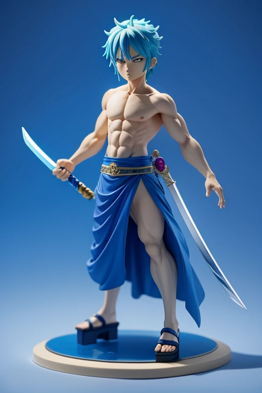 Roronoa Zoro, chibi one piece,Blue Costume、lapis lazuli blue awakening Unleash your true potential,lapis lazuli blue aura,lapis lazuli blue sword