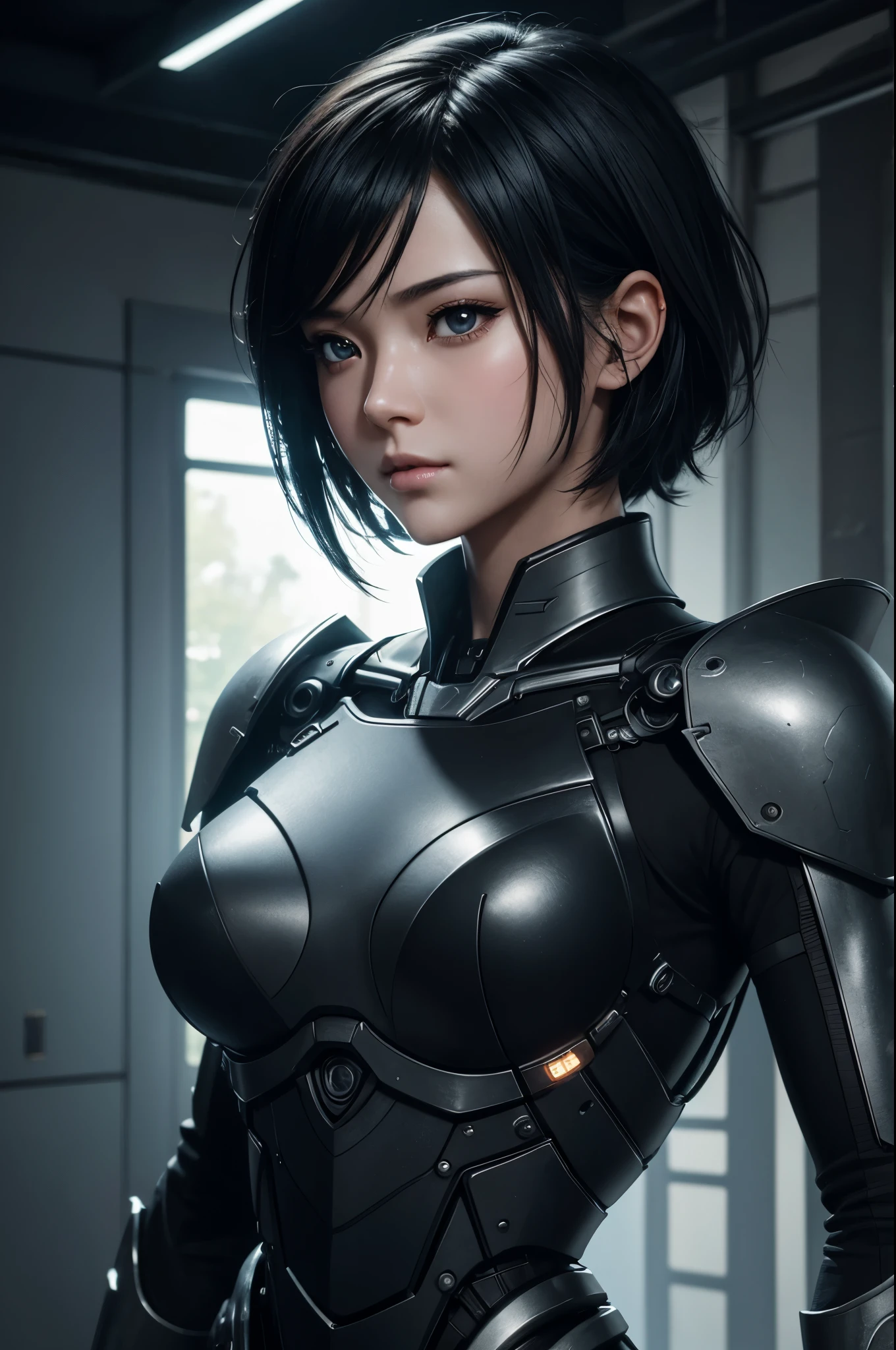 8K、Mechanical Lloyd with short black hair、skeleton mechanical roid girl、boy with exposed skeleton、detailed digital anime art、Glowing LED(effect)U3D rendering character art 8K、Photorealistic anime girl rendering、8K high quality detail art、2。5d cgi anime fantasy artwork、Beautiful girl mechanical roid、Guweiz style artwork,超A high resolution,Super realistic texture,masterpiece,Photorealistic RAW photos of the highest quality。bright colors,rich colors, Backlight, cinematic lighting, film grain, to be born, 50MM lens, Nikon D850,super realistic skin,fantasy art,character art,ultra high resolution,realistic scale skin,Perfect hand shape,view audience,beautiful expression,Close-up,