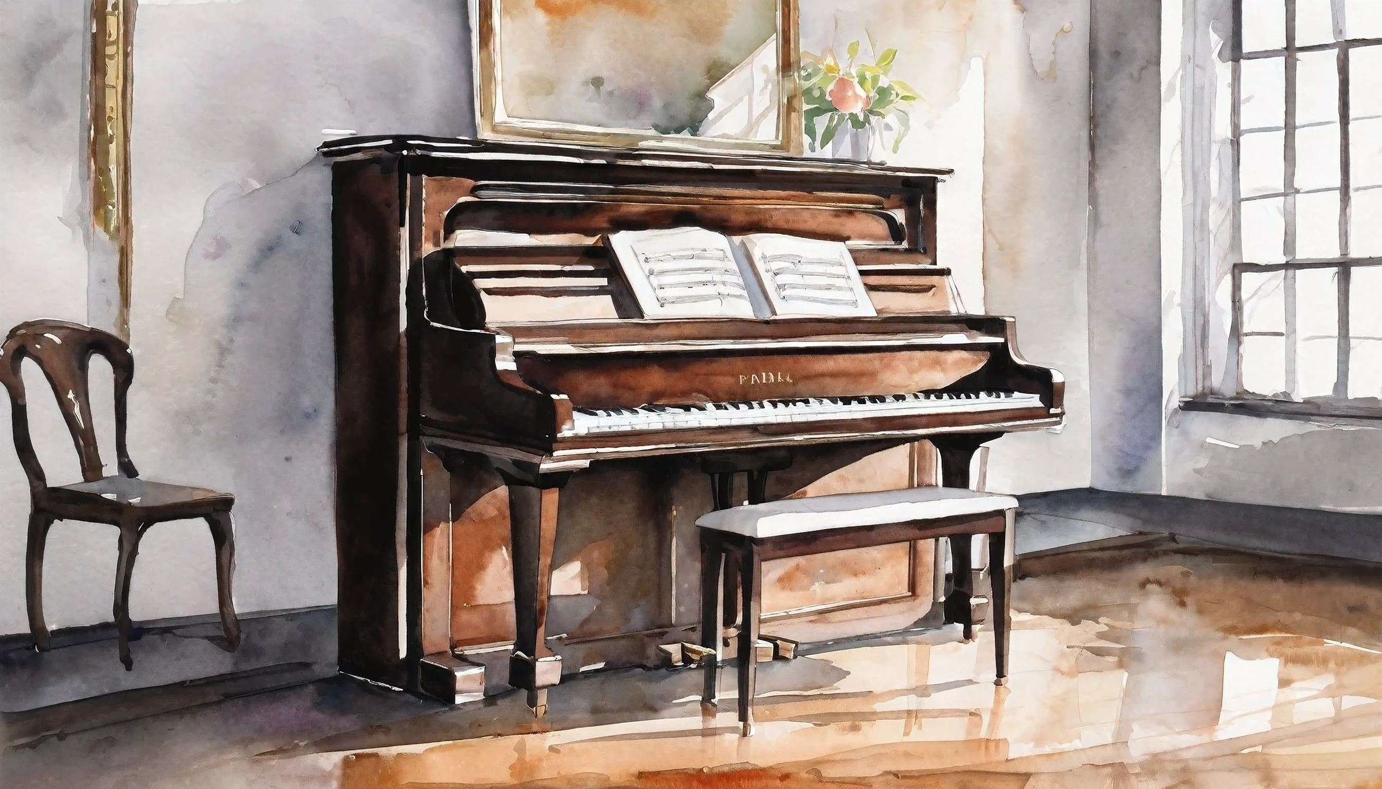 naked blonde nudist pianist sitting on a stool plays the piano