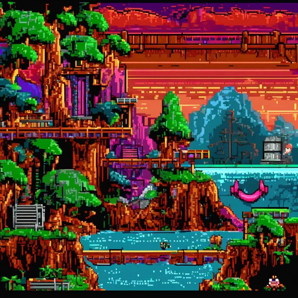 dosegagfx style, (a retro game),pixel art,8-bit (video game:1.1),vibrant colors,arcade style,classic characters,playful and nostalgic atmosphere,retro gaming consoles and controllers,detailed design of game sprites,impressive game effects,retro sound effects,a mix of platformer and shooter games,side-scrolling gameplay,high score challenge,retro-themed backgrounds and levels,classic power-ups and obstacles,fast-paced gameplay,engaging storyline with twists and turns,hidden levels and secrets,triumphant music upon winning a level,retro game cover art style,vintage gaming experience,perfect balance of difficulty,nostalgic tear-inducing moments,immersive gameplay experience,enjoyable gameplay mechanics,captivating pixelated landscapes,retro game fan-art game development process,retro gaming community,A.I. generated retro game aesthetics,pixel-perfect animations.