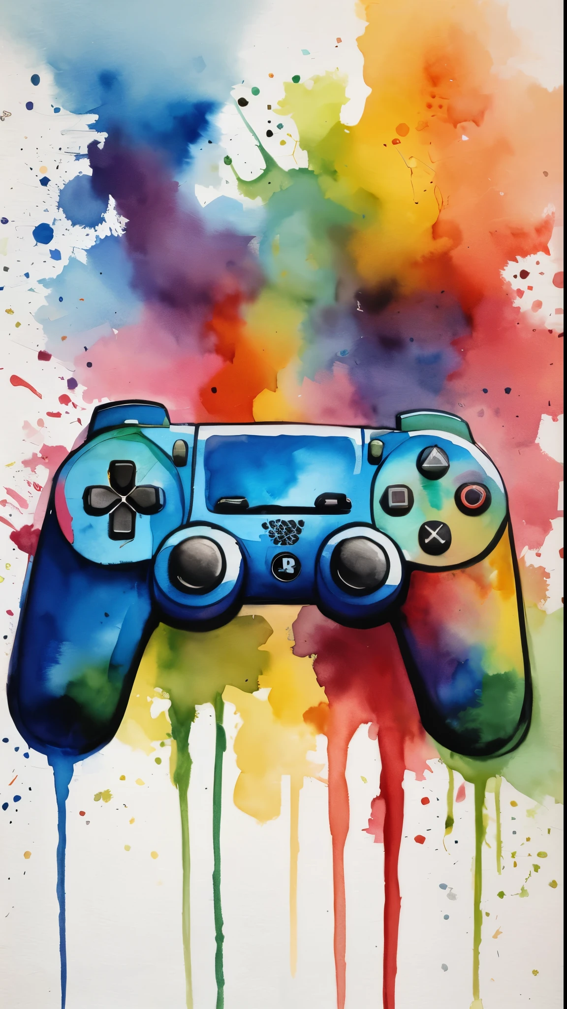 colorful playstation controller,masterpiece，intricate details,watercolor painting,rich colors