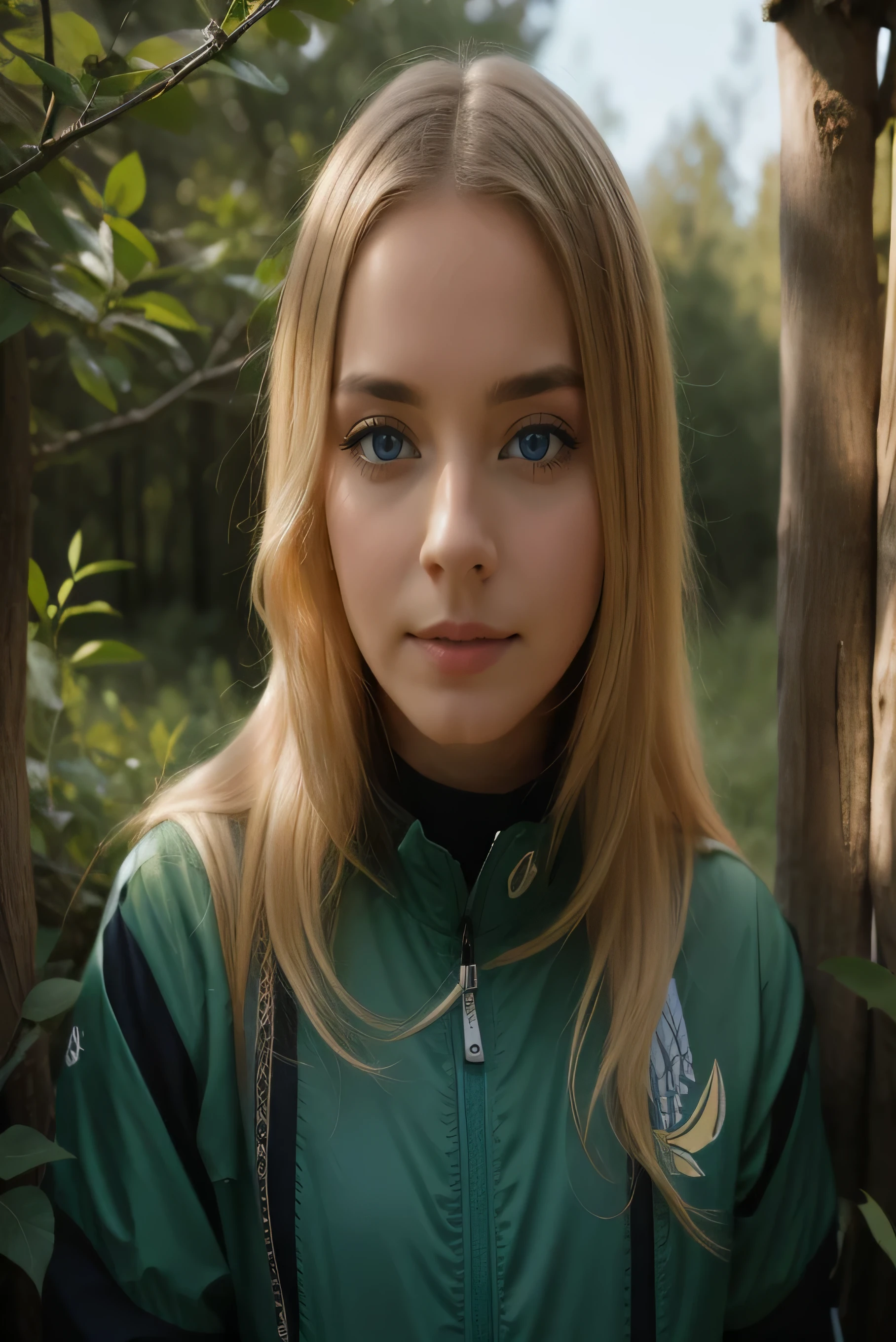 blond woman with blue eyes and a green jacket standing in a forest, olya bossak, portrait of nordic girl, aleksandra waliszewska, dasha taran, portrait sophie mudd, photo of young woman, young girl, angelina stroganova, julia gorokhova, photograph of a techwear woman, anastasia ovchinnikova