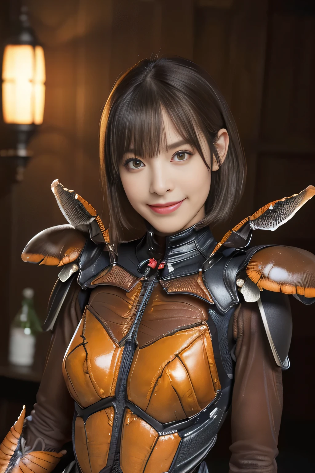 (high resolution,masterpiece,best quality,extremely detailed CG, anime, official art:1.4), realistic, photo, amazing fine details, all intricate, gloss and shiny,awesome many layers, 8k wall paper, 3d, sketch, kawaii, illustration,( solo:1.4), perfect female proportion,villainess, (fusion of dark brown cockroach and lady:1.4), (brown cockroach form lady:1.2), (brown cockroach lady:1.2), (fusion:1.2), (solo:1.4), (evil smile:1.2), muscular, abs, (cockroach brown exoskeleton bio insect suit:1.4), (cockroach brown exoskeleton bio insect armor:1.2), (brown transparency cockroach wing:1.4), (brown cockroach antennae:1.3),