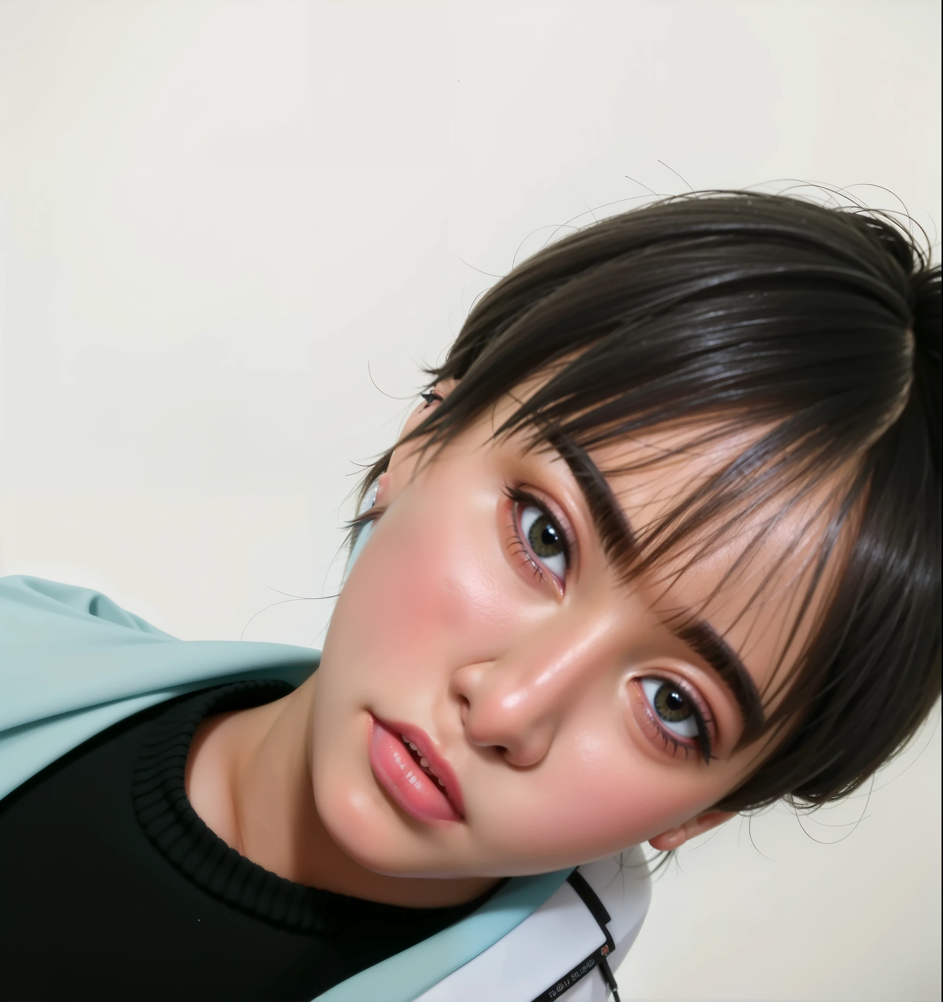 star eyes, Looks more beautiful than a fairy, ahog, hair, star shaped pupils, amber eyes, Color contact lenses, blush, high detail, Japanese cartoons, , modern, gothic art, Japanese cartoons style, movie lighting, Ray tracing, Sport Rye, close up, Sony FE General Manager, ultra high definition, high detail, top quality, 8K, big breasts, light brown hair, have, Double tail, clean fingers, Fingers in good shape, long coat, ribbon, mystery, knitted have, snow, anger, impatient