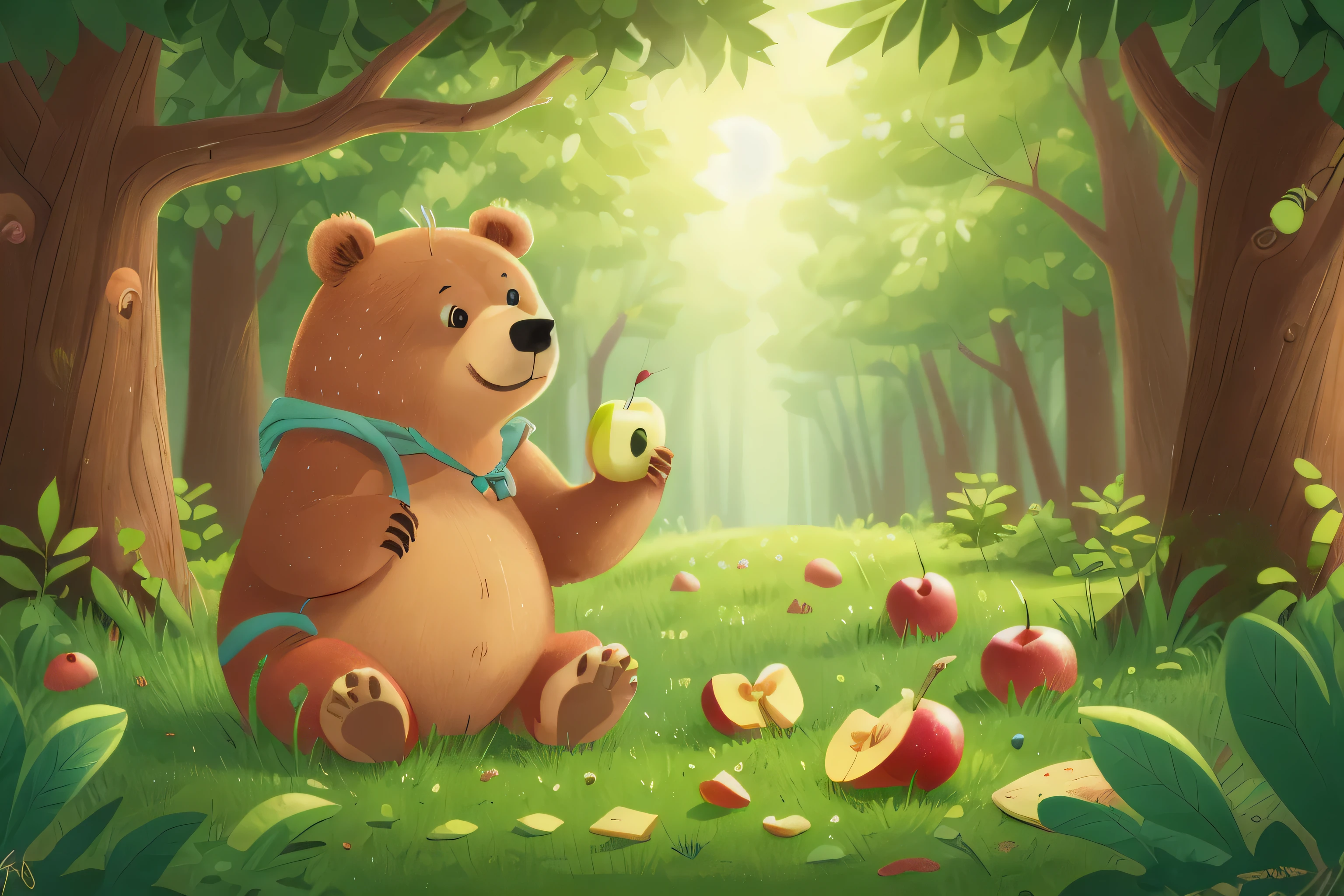 Bear eating a apple in forest