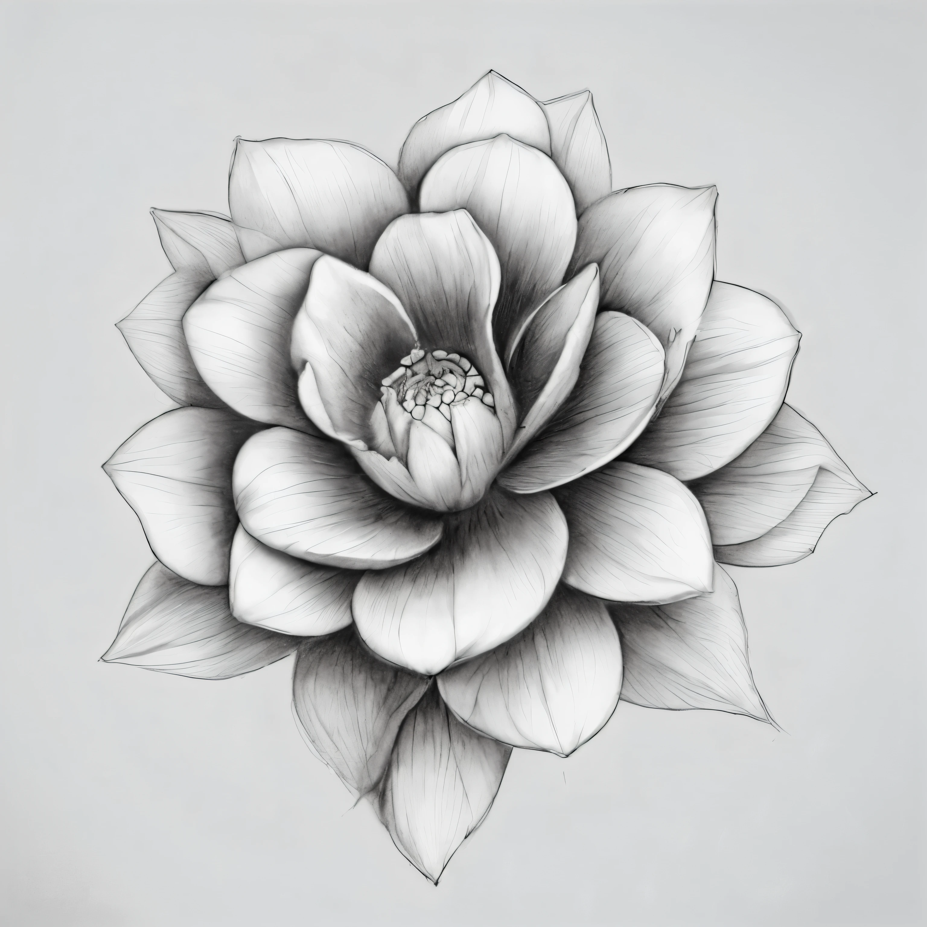 a drawing of a flower with a large center in black and white, elegant drawing, immaculate shading, realism tattoo drawing, black and white drawing, realistic black and white, high quality sketch art, detailed 4 k drawing, medium sized tattoo sketch, sketch black and white colors, detailed flowers, smooth drawing, tattoo design sketch, realism tattoo sketch, detailed generator this image into 4 different colors combination