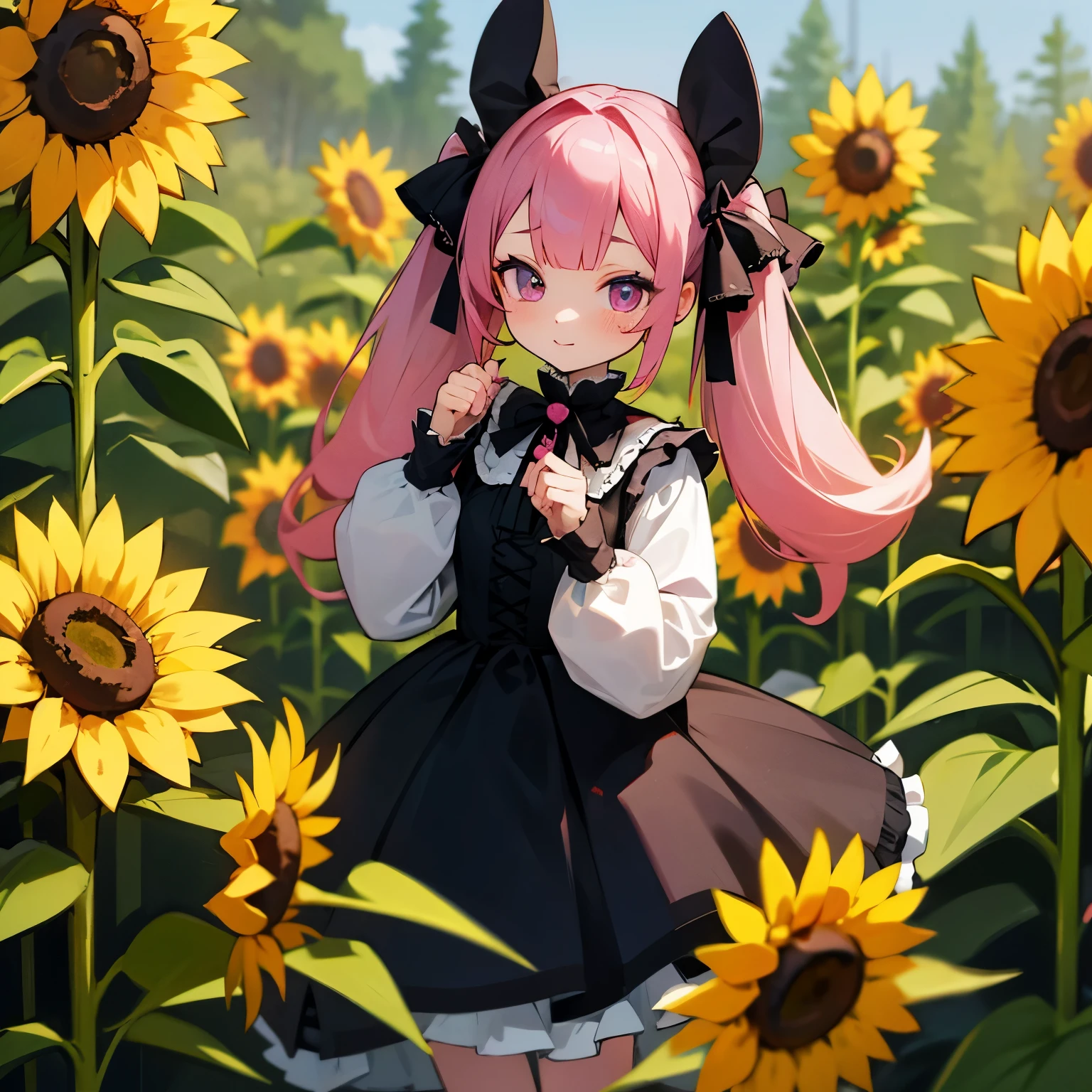 Gothic ta、odd eye、twin tails、pink hair、Rabbit、sunflower