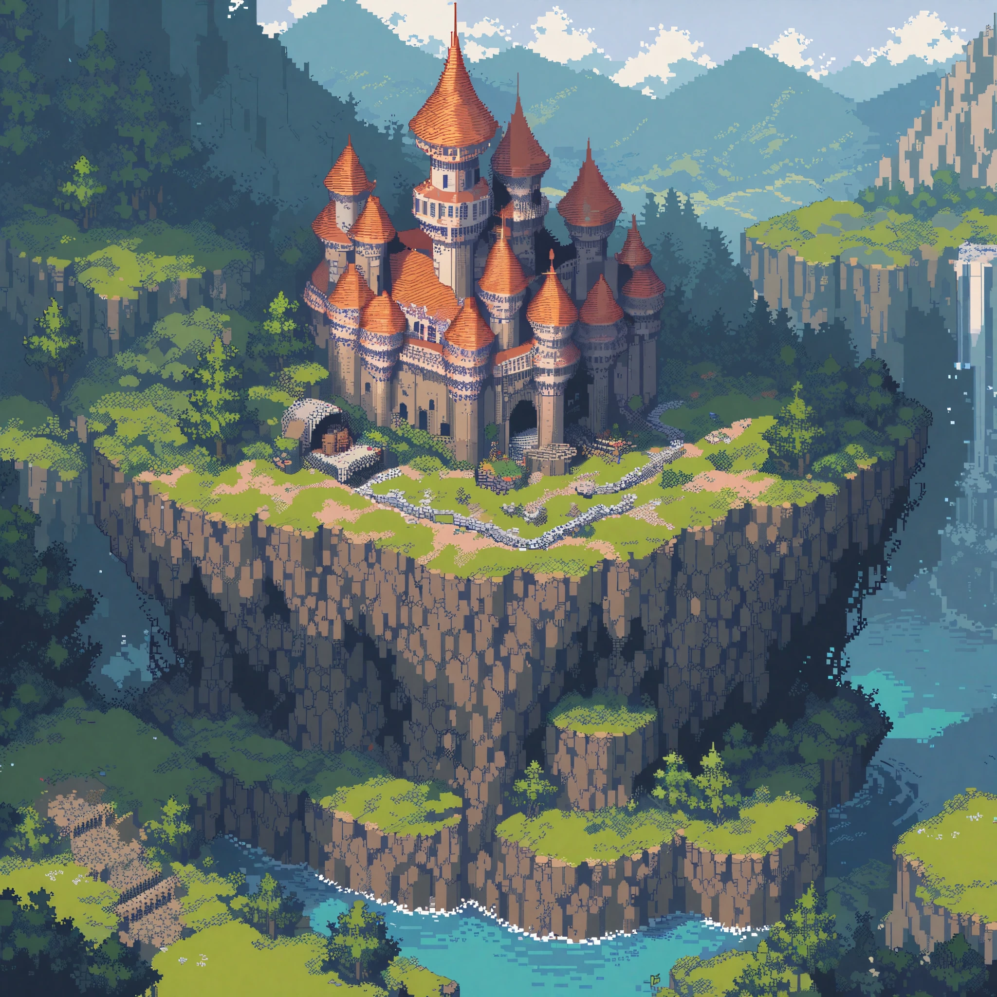 (masterpiece, best quality:1.2), pixel art,landspace,Castle in the forest
