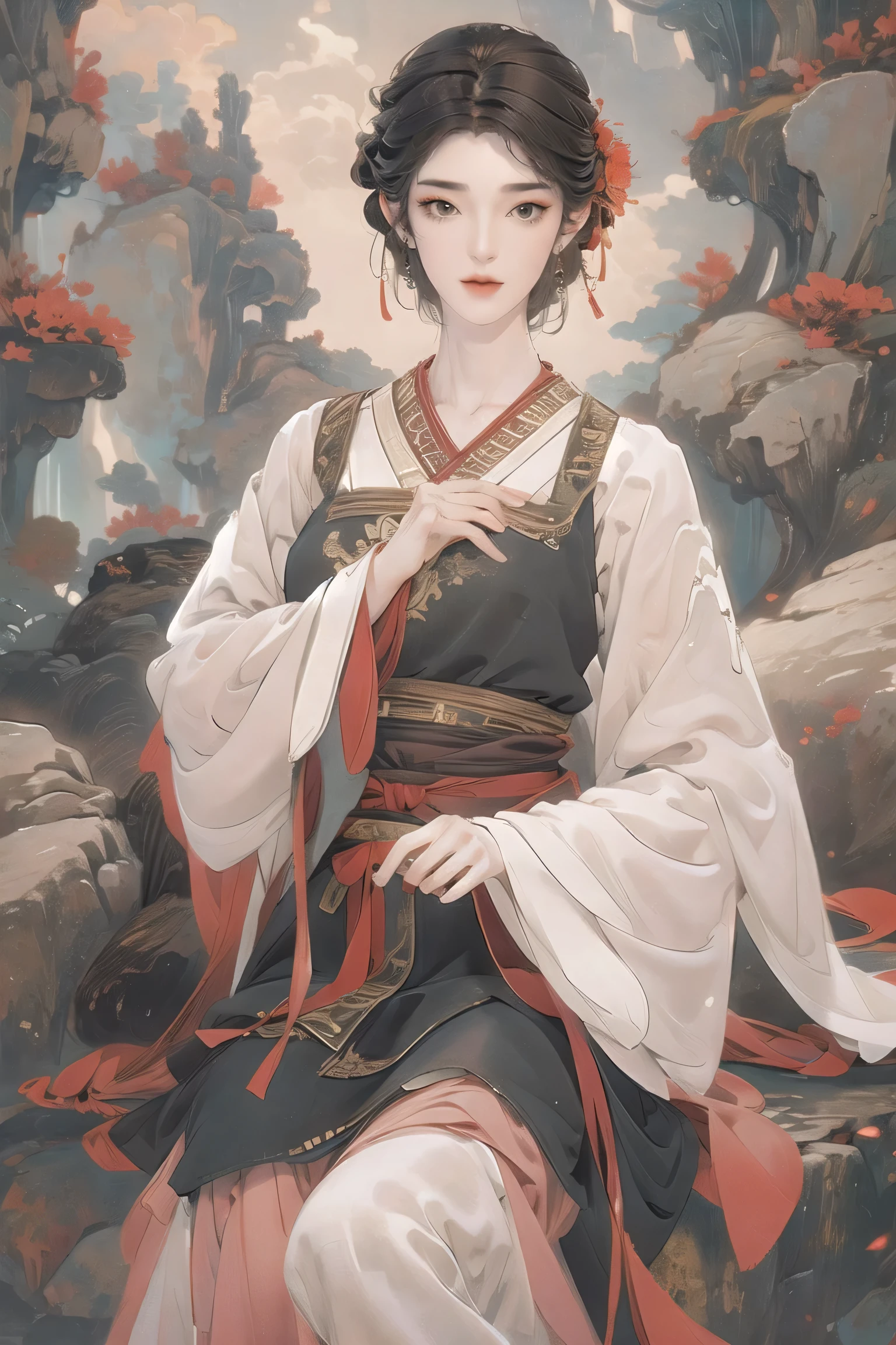 (8K, original photo, best quality, master:1.2), (actual, photo-actual:1.37), Super detailed, 1 girl, Lovely, alone, beautiful detailed sky, Detailed face, night, sitting, Dating, (blush), (Smile: 1.1), (shut up), big breasts, Beautiful and delicate eyes, Unbuttoned, (collared shirt: 1.1), bowtie, pleated skirt, (short hair: 1.2), flowing hair, long eyelashes, eye shadow, Small face, big eyes, full-body shot, bare shoulders, indoor, floor