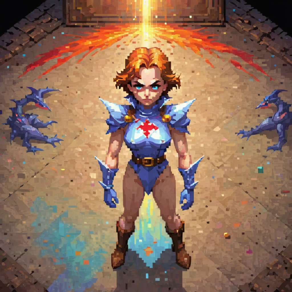 Top Down, RPG, D&D, UOStyle, Ultima Online, pixel art, oil painting, NES, retro game cover art, full body portrait, symmetrical shoulders, symmetrical face, beautiful, elegant, volumetric lighting, subsurface scattering, ray tracing, vivid colors, trending on artstation, by jordan grimmer, art greg rutkowski