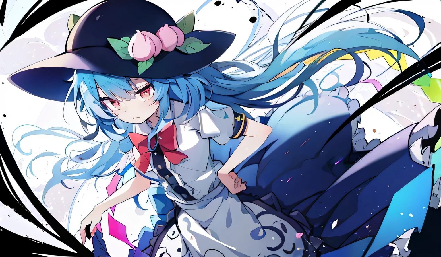 (masterpiece),best quality, expressive eyes, perfect face, 1girl,
hands on waist,beautiful, gorgeous,anime,girl,lora,hinanawi tenshi, blue hair, blue haired, floating clothes,waist grab, grabbing waist, mains sur les hanches , hands on hips,flat chest