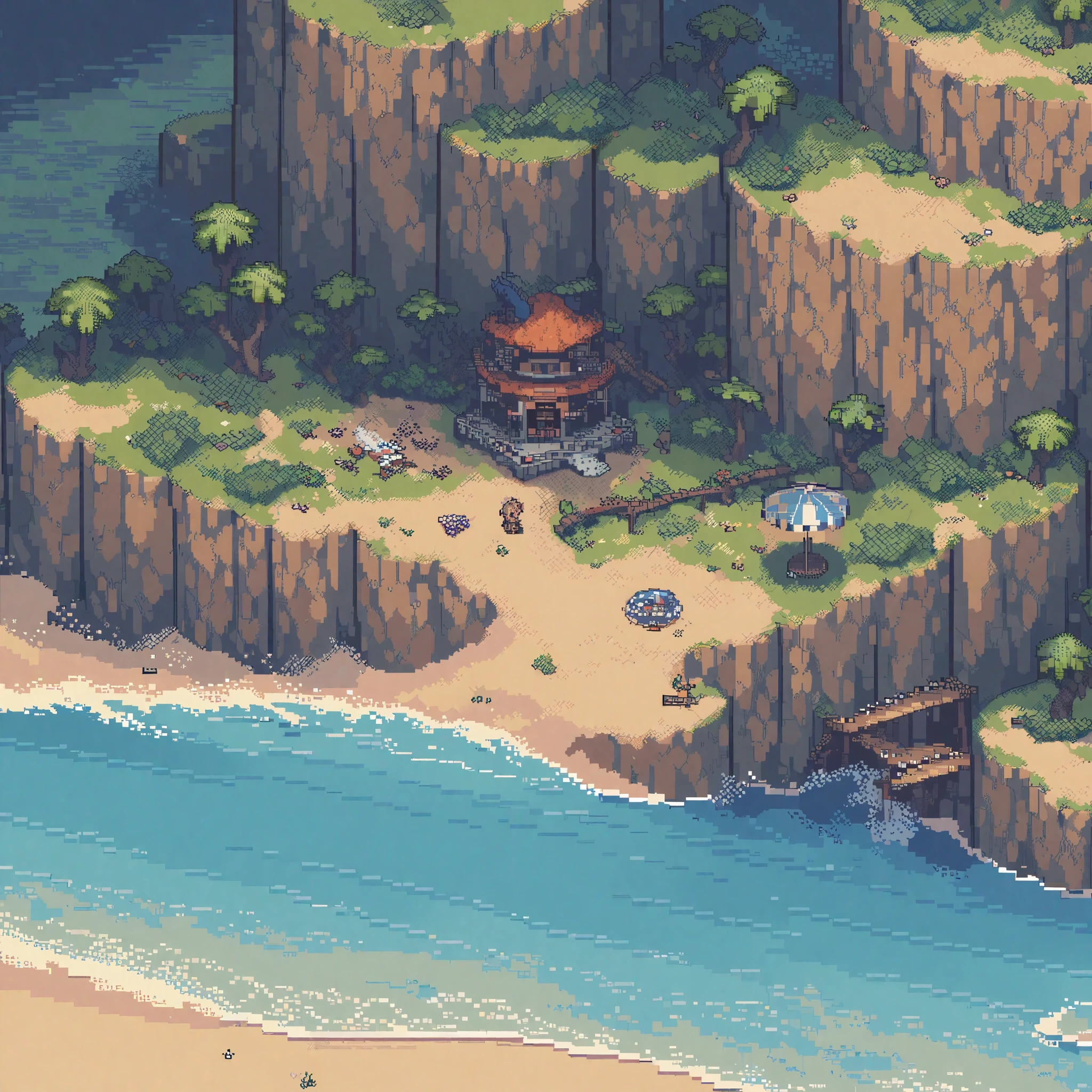 (masterpiece, best quality:1.2), pixel art,landspace，beach