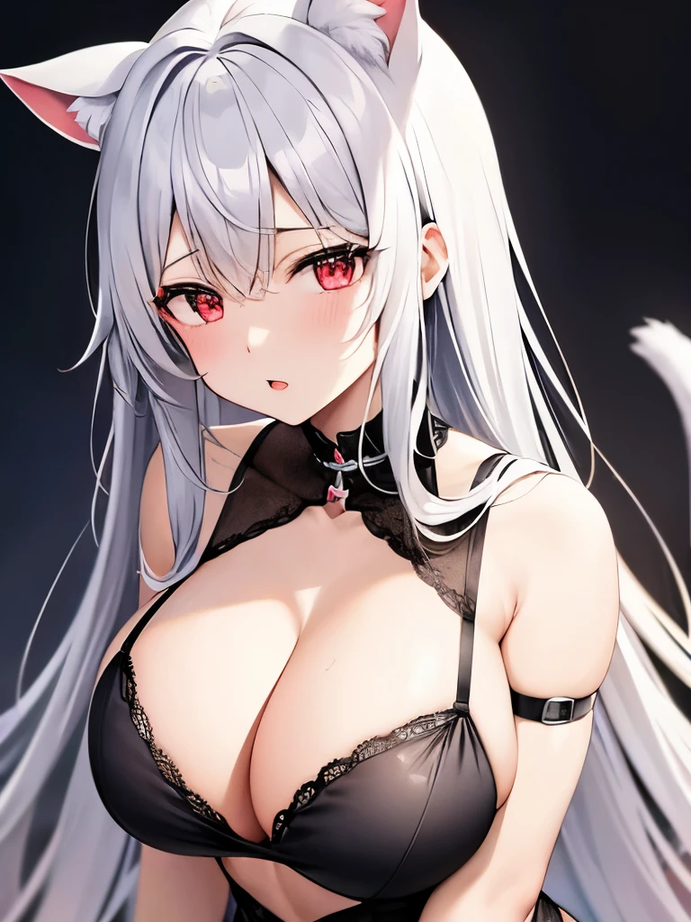 highest quality High resolution one young beautiful woman red eyes Beautiful gray hair medium perm cute soft girl Cat ear Seductive naked black and white cow print underwear dragon girl cosplay enchanting maid outfit breastfeeding service The huge breasts of a virgin killer with amazing charm Sexless breast milk gasp incest Estrus face bbw