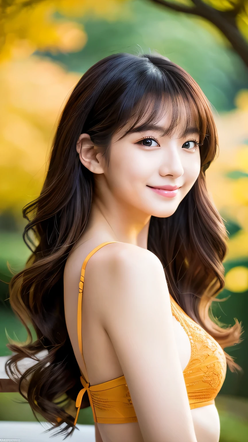 - [ masterpiece] table top, highest quality, shape, Super detailed, finely, High resolution, 8k wallpaper,Japanese、 perfect dynamic composition shape, finely beautiful eyes, sharp，whole body，autumn ladies fashion,sex appeal，wavy hair,、cute，natural color lip, bold sexy pose,smile,Harajuku、20 year old girl、beautiful、sexy shot looking at camera，