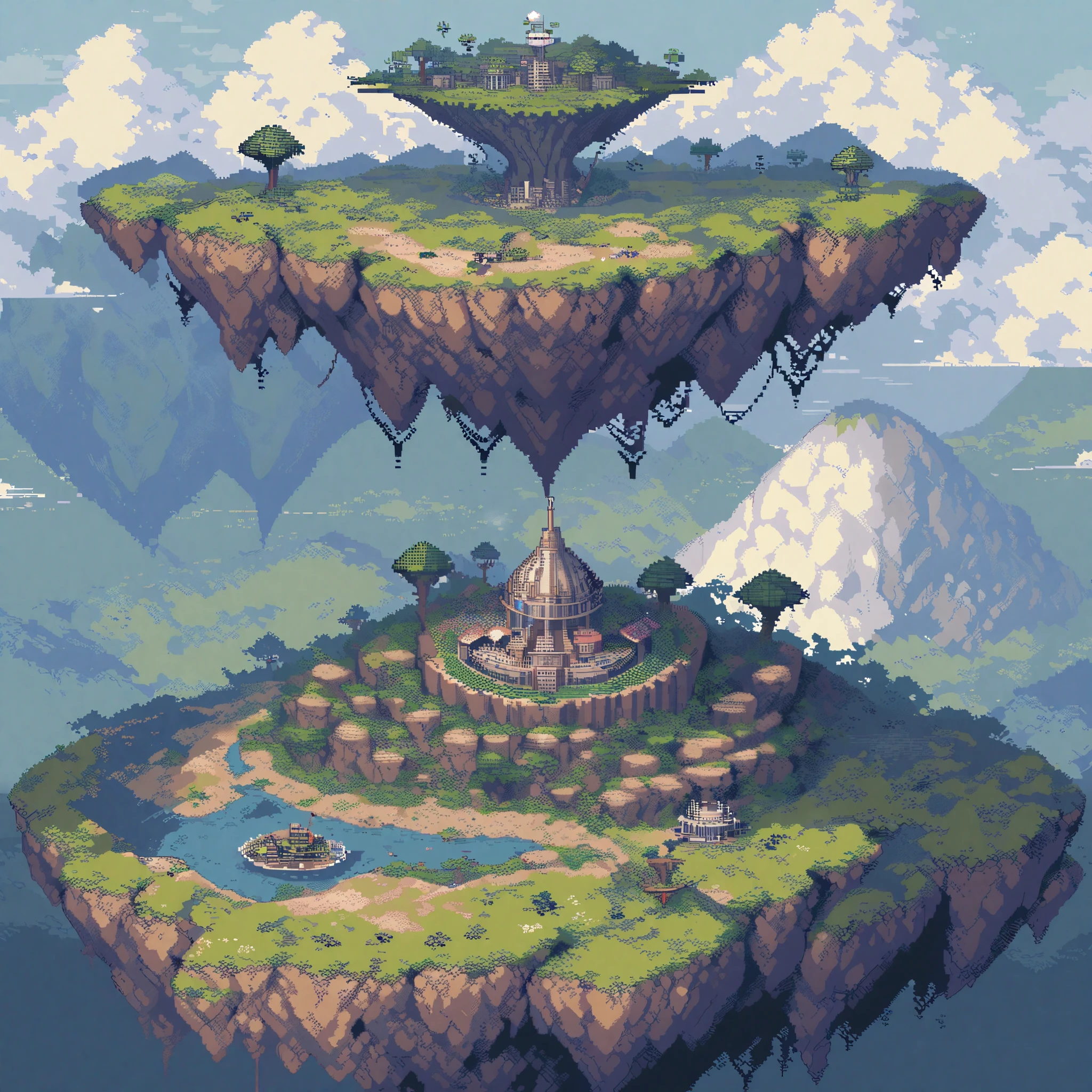 (masterpiece, best quality:1.2), pixel art,landspace,floating island