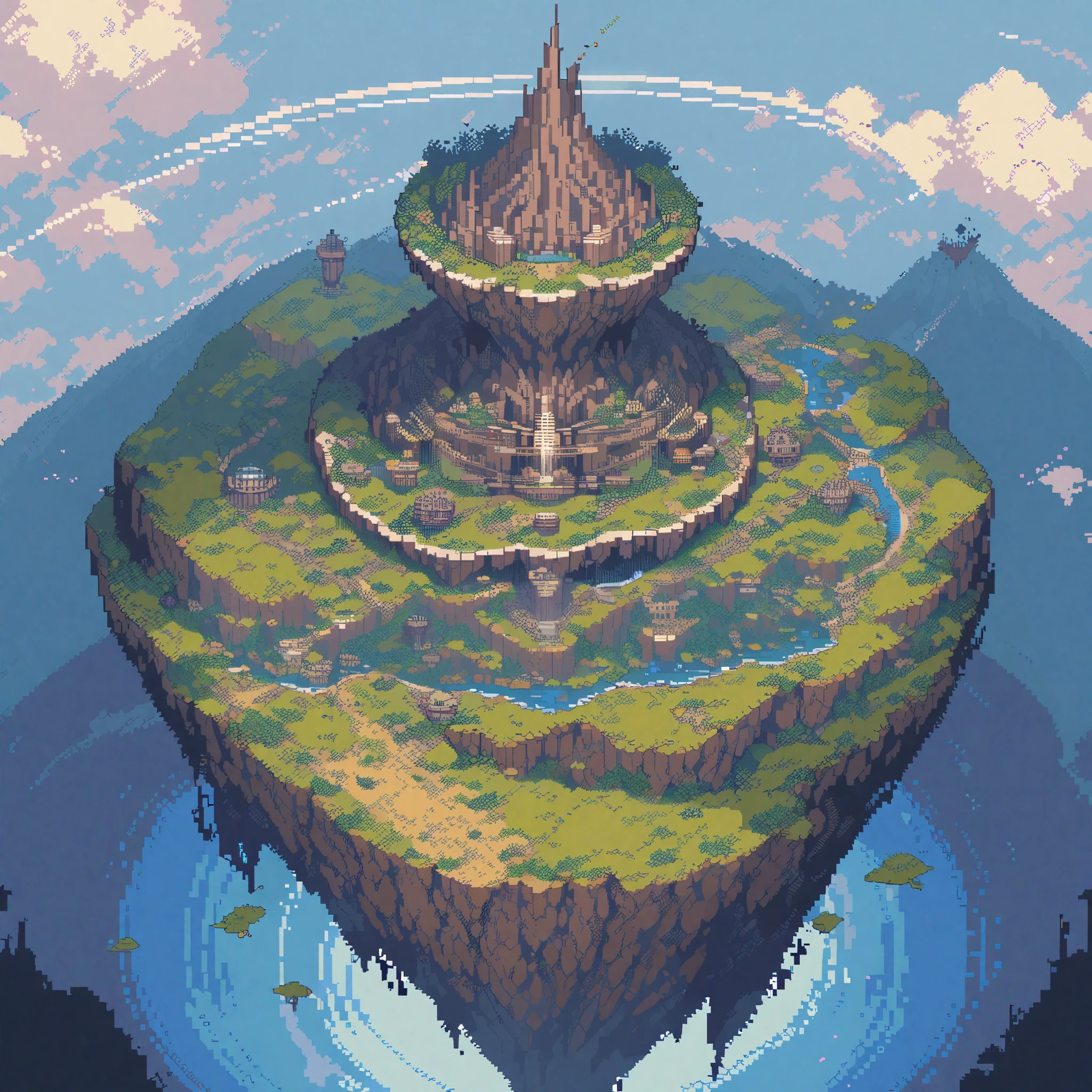 (masterpiece, best quality:1.2), pixel art,landspace,floating island