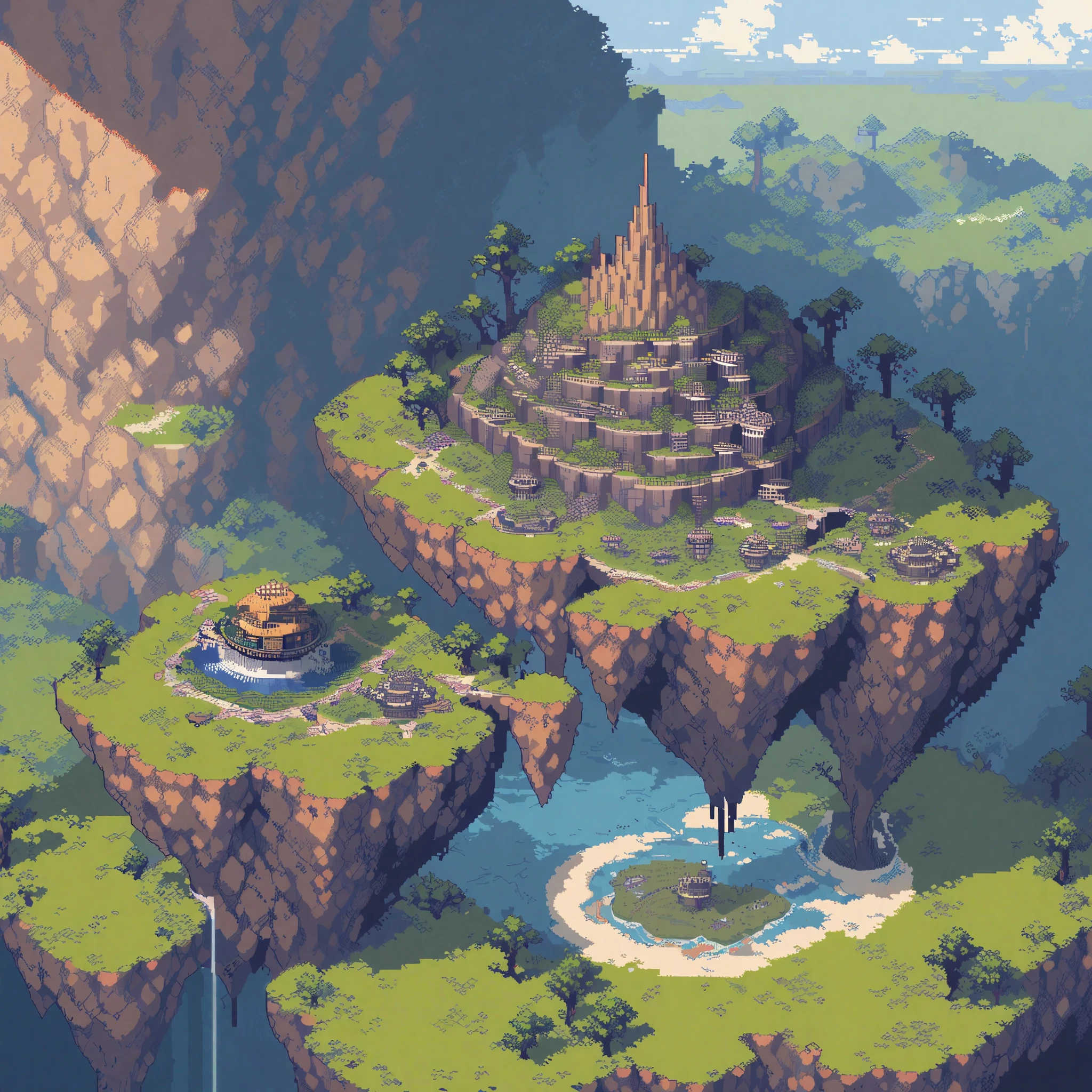 (masterpiece, best quality:1.2), pixel art,landspace,floating island