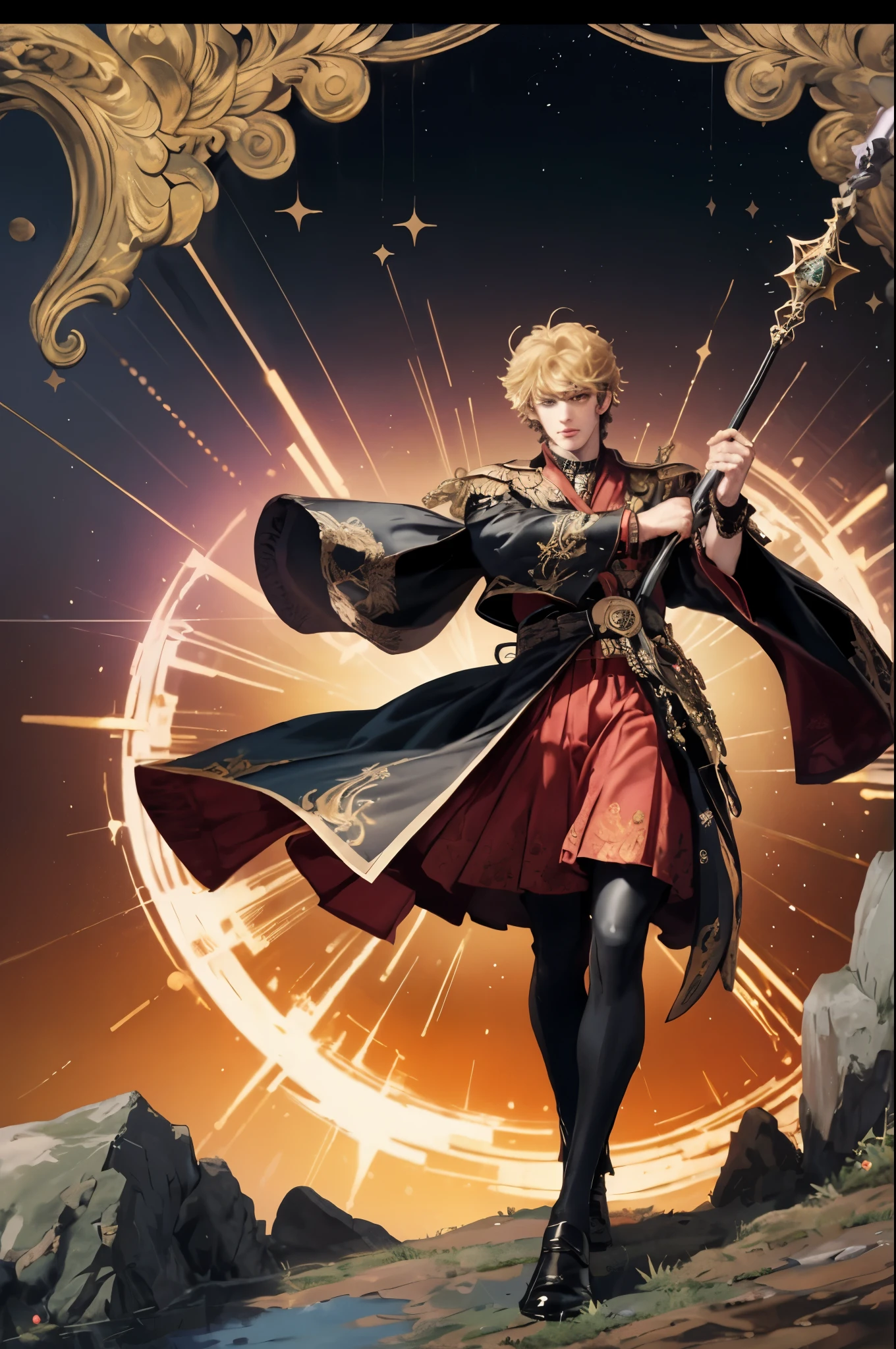 (masterpiece:1.3), (best quality:1.3) 8k details , 4k scenery, ultra detailed face, absurdres, perfect face, red eyes, handsome young boy, teen boy, realistic hair, black clothes , peridot