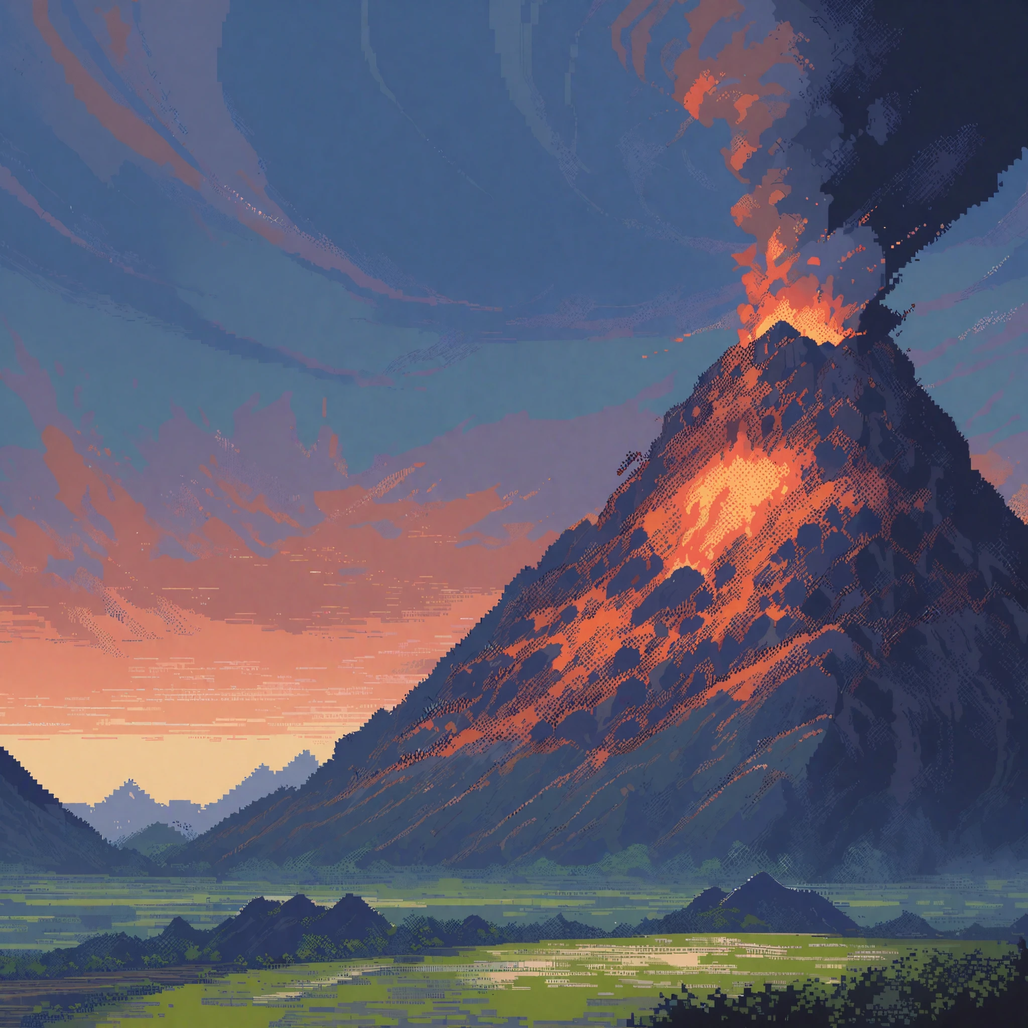(masterpiece, best quality:1.2), pixel art,landspace,Volcanic mountains