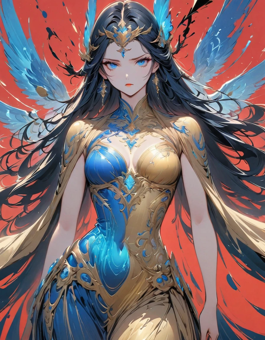 A beautiful female warrior is wearing revealing clothes and preparing for a strong attack..