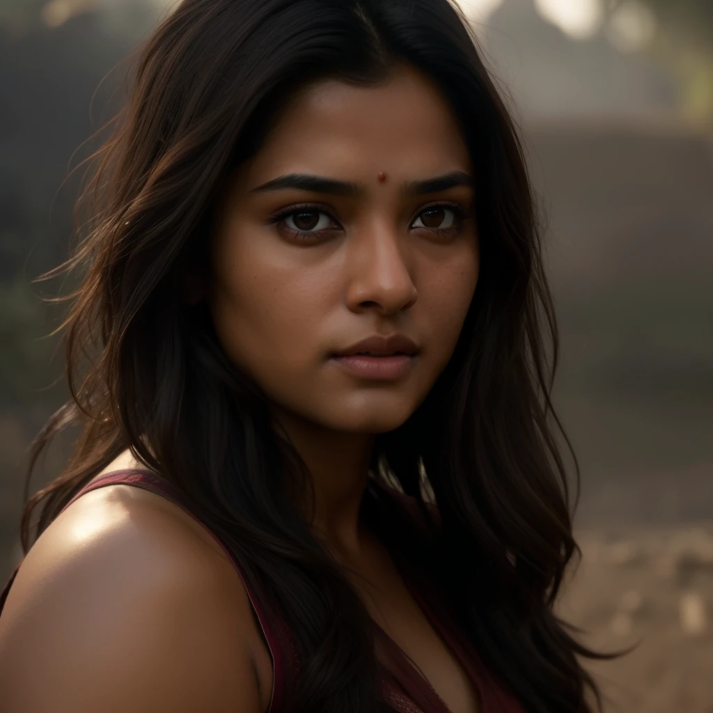 Btflindngds, a beautiful girl, brown eyes, gorgeous actress, Indian, photograph by artgerm and (greg rutkowski:0.3), portrait photo, (cinematic:0.4) lighting