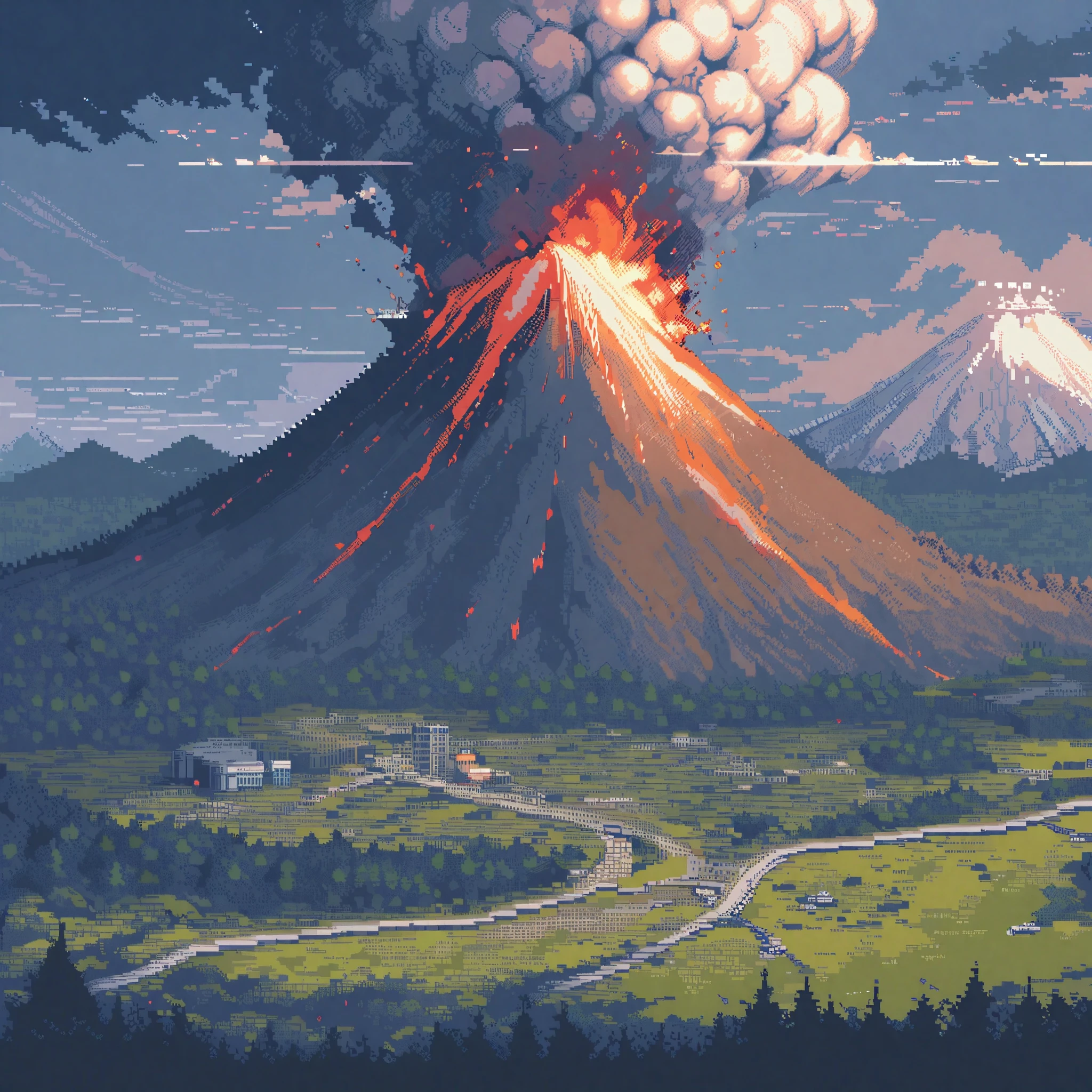 (masterpiece, best quality:1.2), pixel art,landspace,volcano
