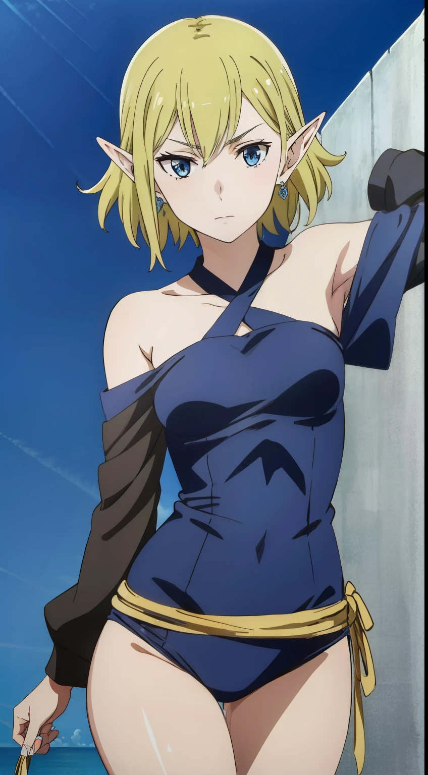 masterpiece,highest quality,anime,2D,
1 girl, alone, No expression,pointed ears, 緑 hair, goblin, blue eyes, short hair,緑 hair,off shoulder,earrings,stylish pose,stylish angle,(lively_color:1.2) (beautiful_medium breasts:1.3), (beautiful_face:1.4),(beautiful_thighs:1.1),