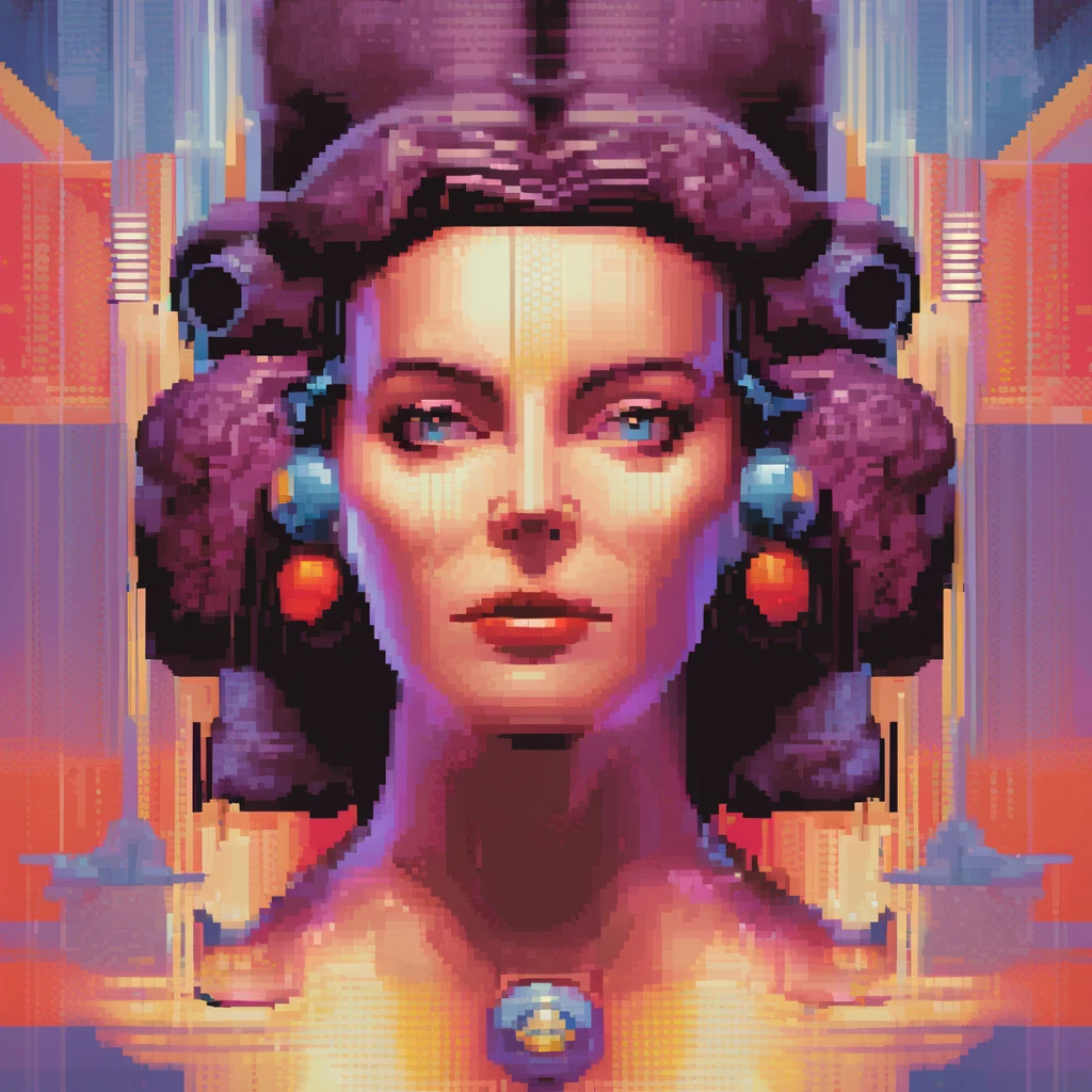 dosvga style, retro game cover art, full body portrait, symmetrical shoulders, symmetrical face, beautiful, elegant, volumetric lighting, subsurface scattering, ray tracing, vivid colors, trending on artstation, by jordan grimmer, art greg rutkowski