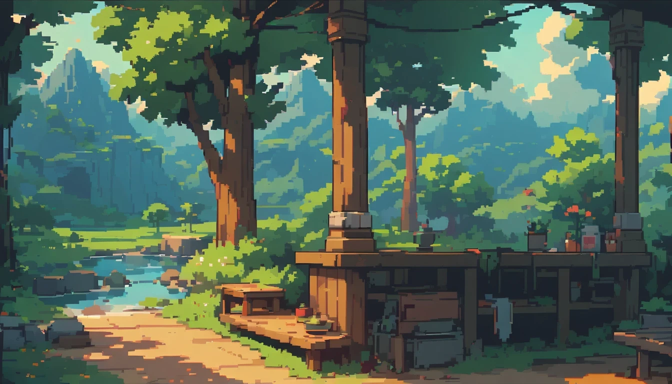 (masterpiece, best quality:1.2), pixelArt,landspace,forest