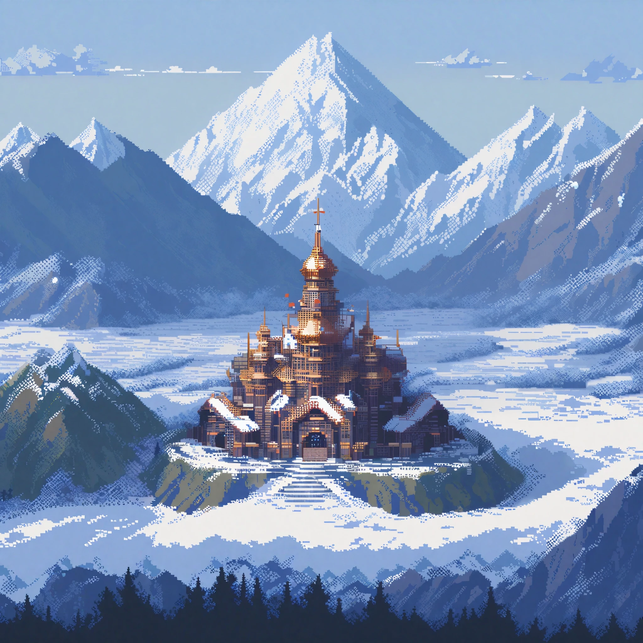 (masterpiece, best quality:1.2), pixel art,landspace,snow mountain