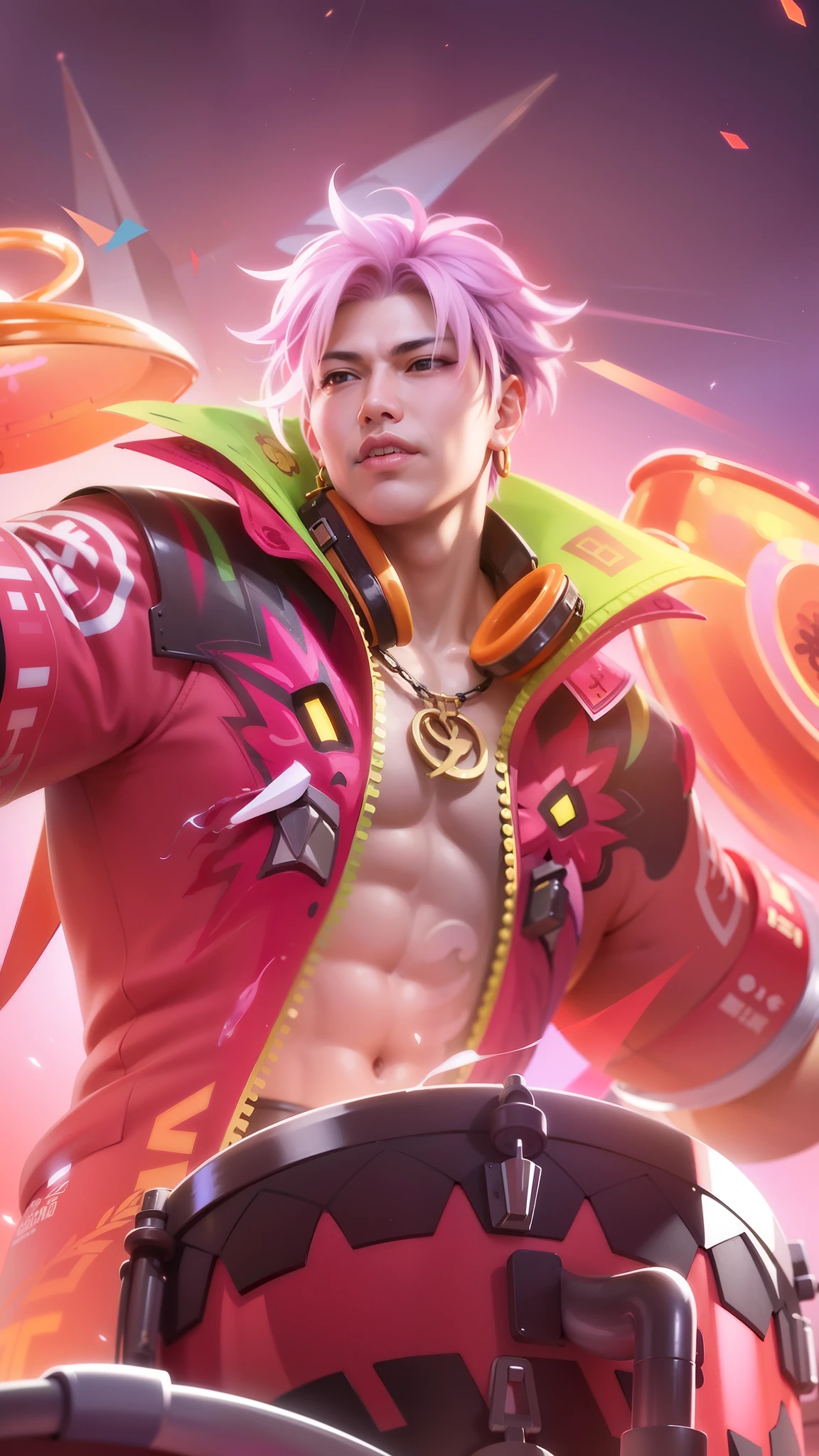 a close up of a person with a drum in a field, rossdraws cartoon vibrant, g liulian art style, heise jinyao, inspired by Huang Shen, inspired by Pu Hua, rossdraws and jazza, trigger anime artstyle, dio brando, mobile legends, ig model | artgerm, iconic character splash art, :: rossdraws