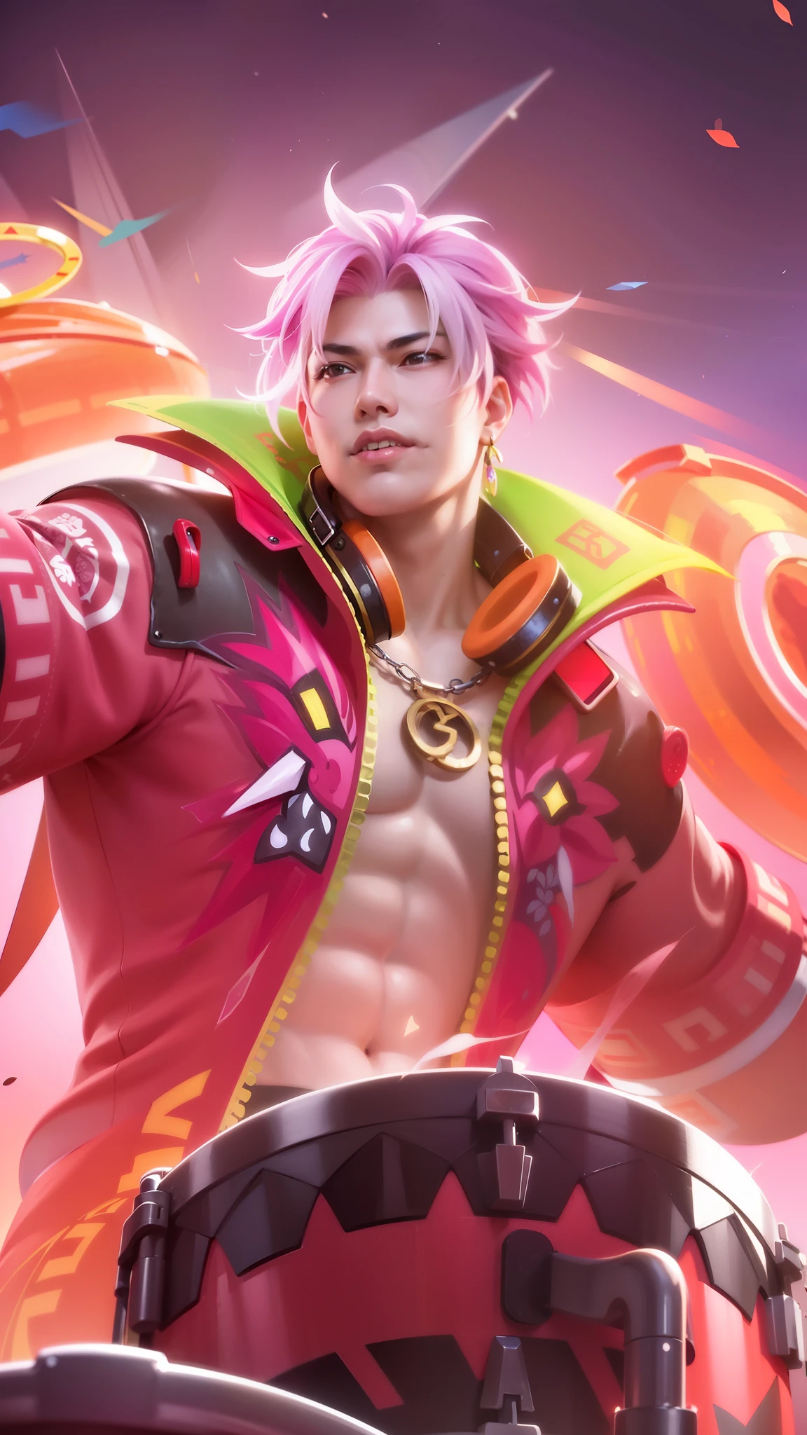 a close up of a person with a drum in a field, rossdraws cartoon vibrant, g liulian art style, heise jinyao, inspired by Huang Shen, inspired by Pu Hua, rossdraws and jazza, trigger anime artstyle, dio brando, mobile legends, ig model | artgerm, iconic character splash art, :: rossdraws