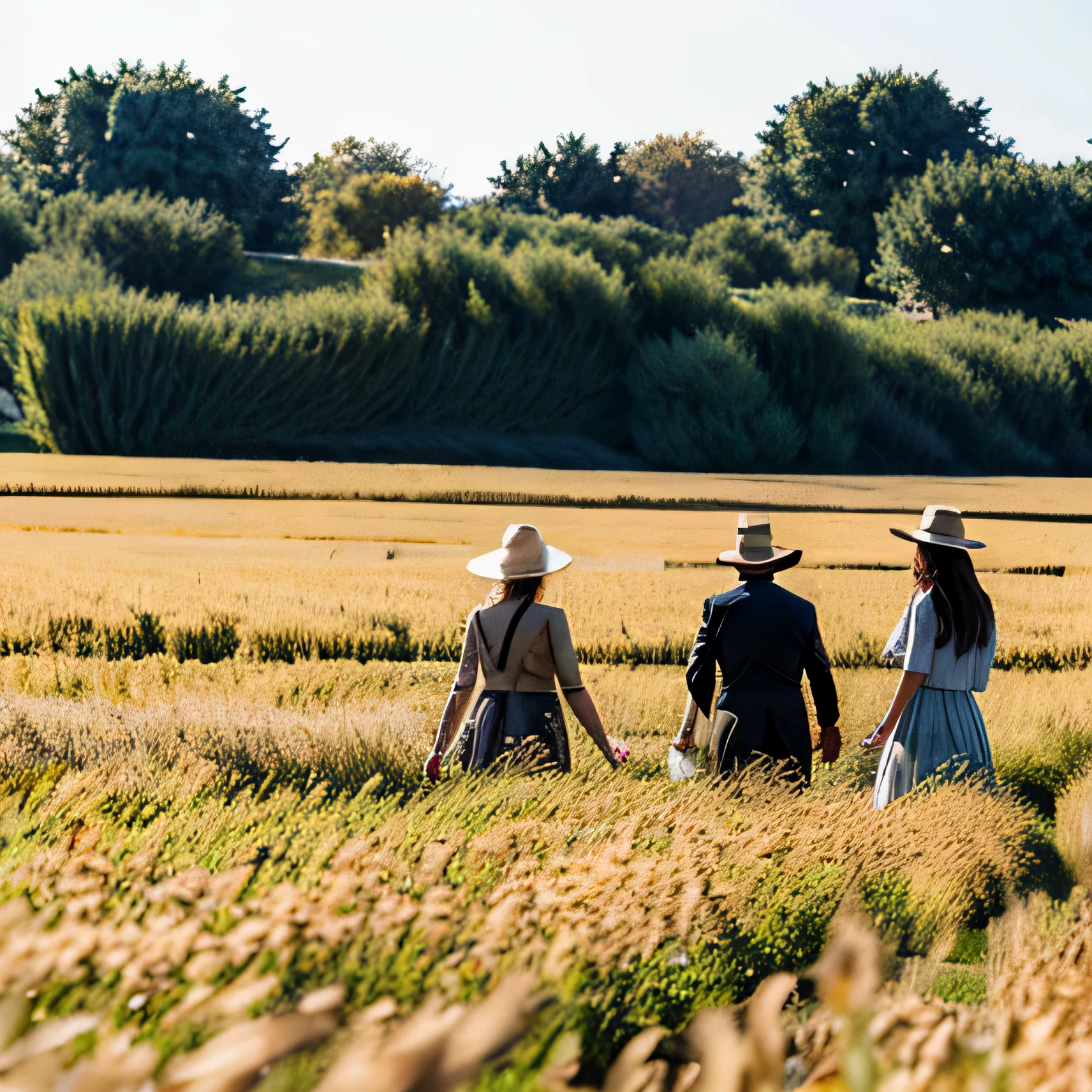 groupe de personnes en costumes de bureau, in a wheat field